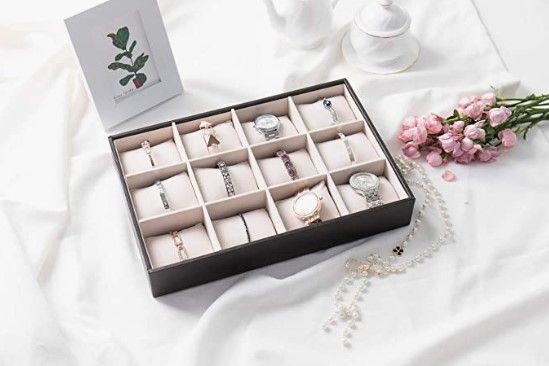 12-Slot Bracelet Storage Tray - Black Jewelry Organizer for Bracelets, Bangles & Watches | Perfect for Dresser Top, Vanity Display & Travel Jewelry Case Organization