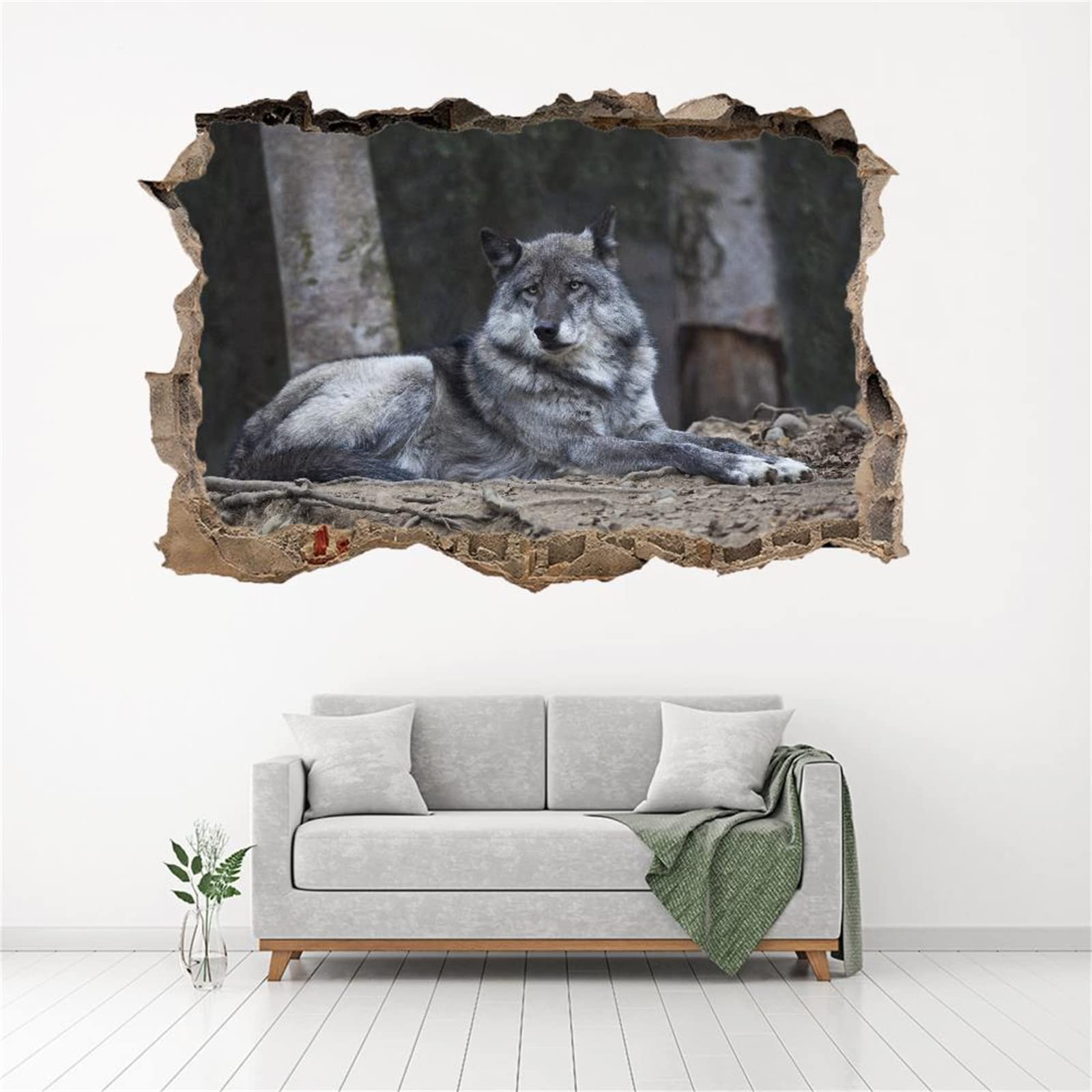 3D Wolf Wall Decal - Removable Animal Wall Art Sticker for Boys & Girls Bedroom, Nursery Room Decor - 47x31 Inch Vinyl Mural - Perfect for Kids Room, Playroom & Teen Bedroom Decorations