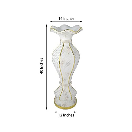 40-Inch White Gold Ceramic Vase with Marble Design & Mirror Mosaic - Elegant Wedding Centerpiece, Party Decor, Home Decoration for Living Room & Reception Hall