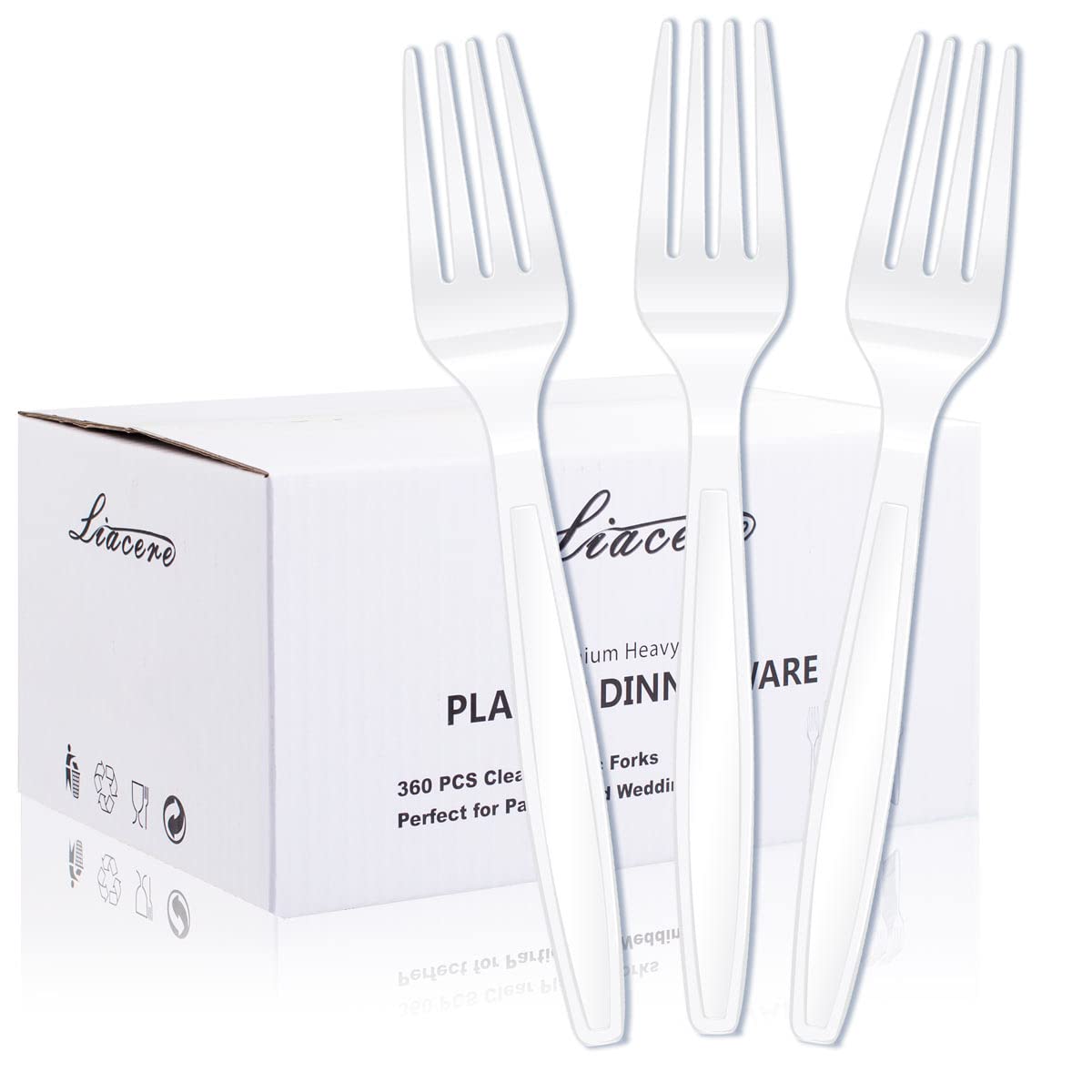 Liacere 360-Pack Heavy Duty White Plastic Forks - 6.7 Inch Disposable Cutlery for Parties, Picnics, BBQs, Catering & Restaurants - Durable Eco-Friendly Plastic Utensils Bulk Pack