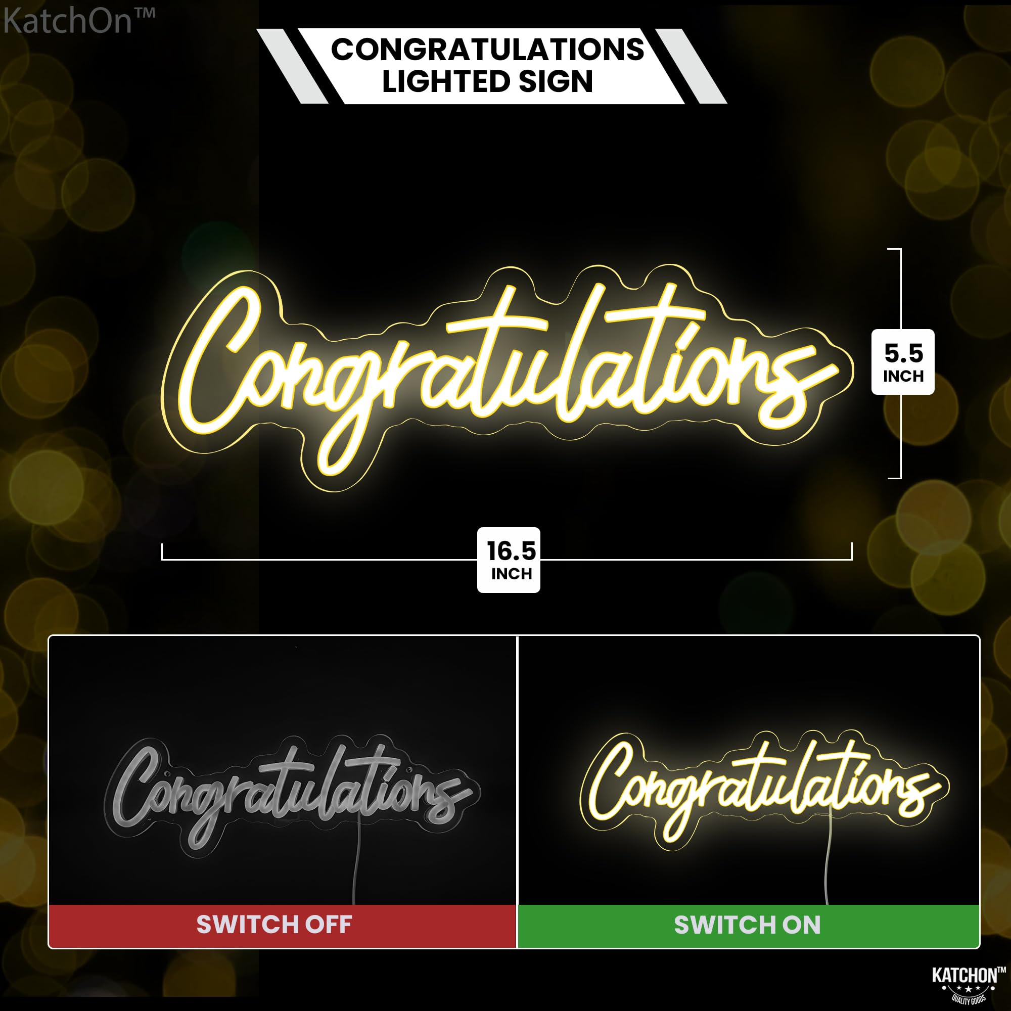 KatchOn Congratulations Neon Sign - 16.5 Inch USB Powered LED Light with On/Off Switch | Perfect for Graduation Decorations, Class of 2025 Backdrop, Party Decor & Photo Booth Props | Ideal for Graduation Parties, Birthday Celebrations & Home Decor