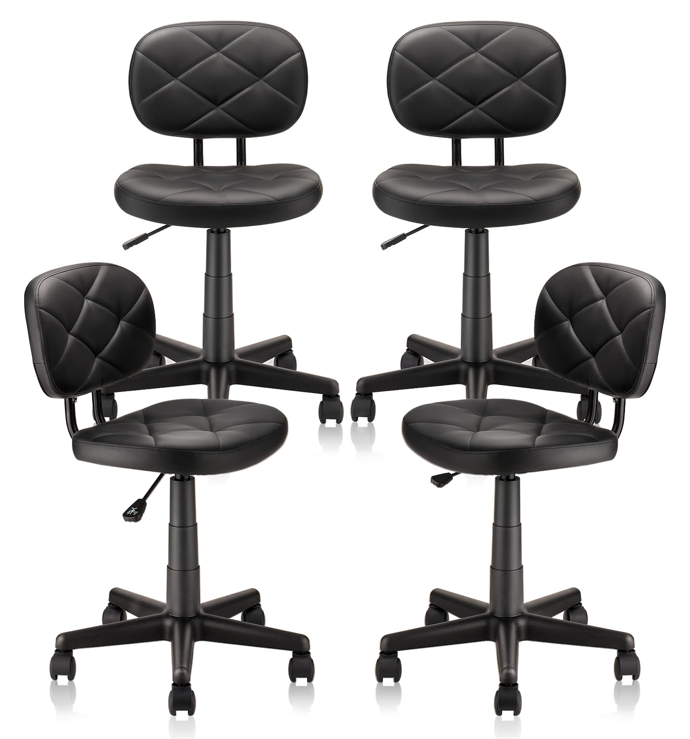 Adjustable Height Rolling Stool Chair with PU Leather Backrest - 4 Pack Ergonomic Office Chair for Standing Desk, Computer Work, Salon, Kitchen & Home Use