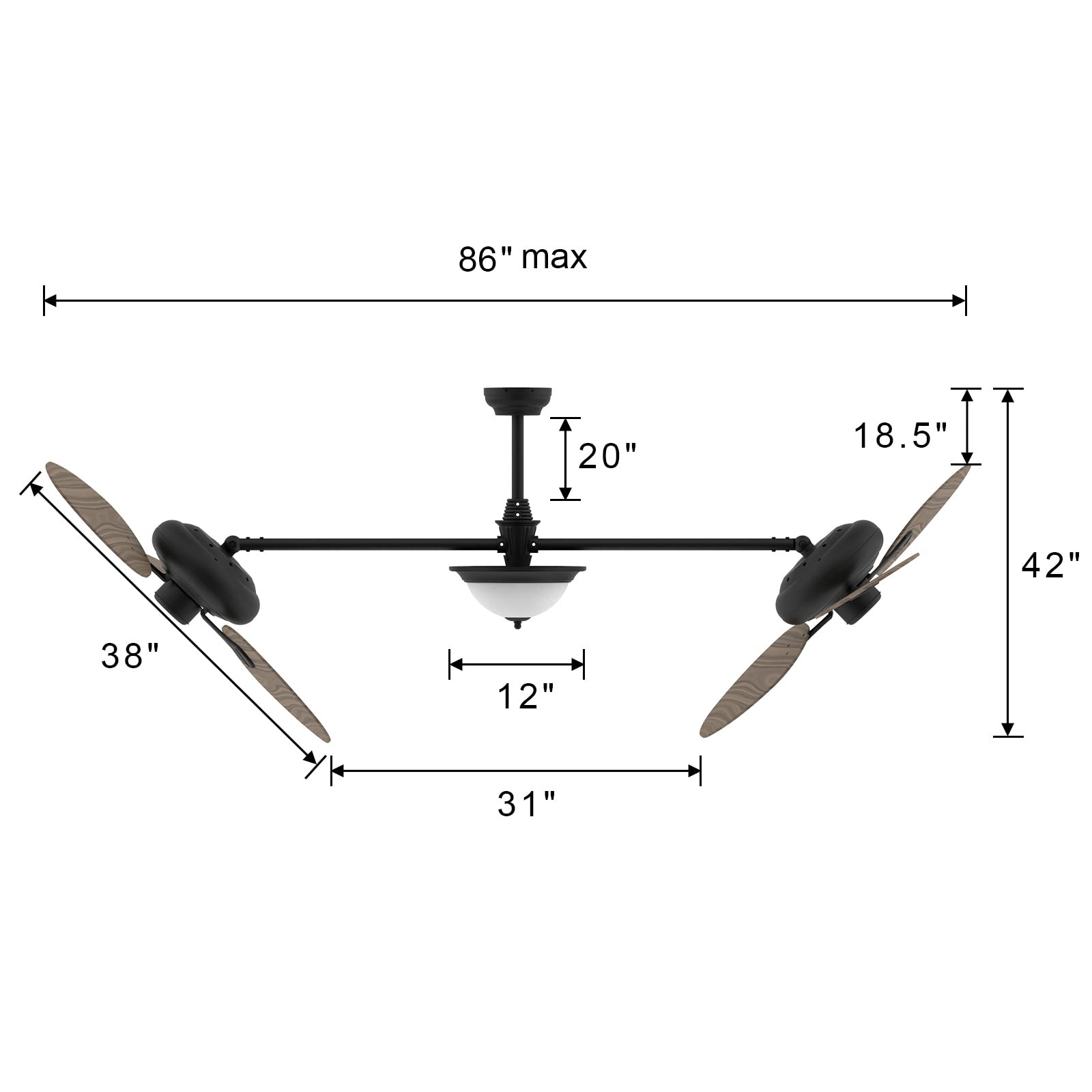 86 Inch Large Double Ceiling Fan with Lights Remote Control - Dimmable Indoor/Outdoor Ceiling Fan for Living Room, Bedroom, Patio - Oil Rubbed Bronze Finish - Perfect for Home Cooling and Decoration