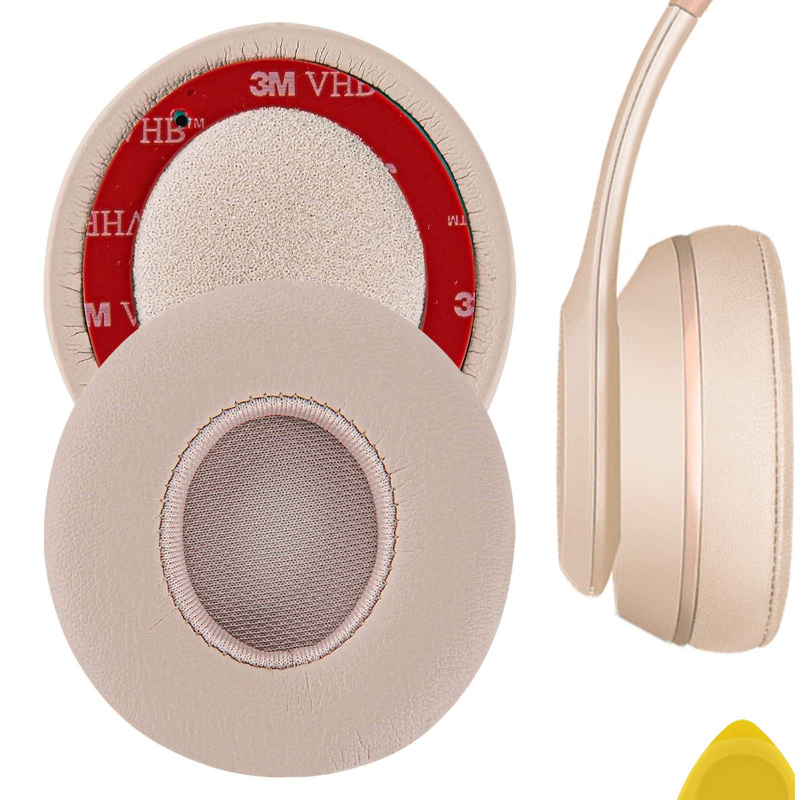 Geekria QuickFit Replacement Ear Pads for Beats Solo 3 Wireless Headphones - Premium Memory Foam Ear Cushions, Comfortable Repair Parts (Matte Gold) - Perfect for Gaming, Music & Travel