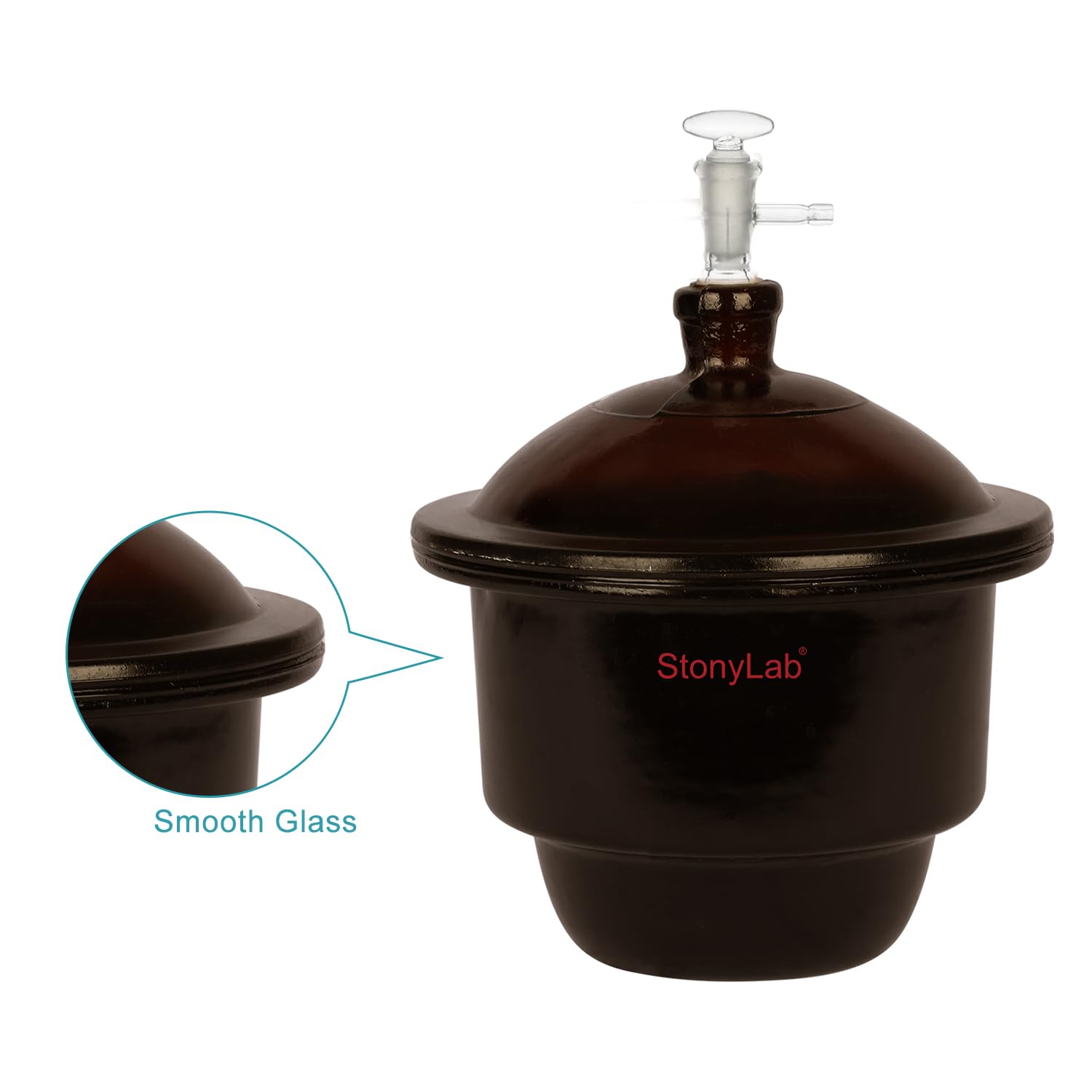 Stonylab 7.1 Inch Amber Glass Vacuum Desiccator with Glass Vacuum Valve & Porcelain Plate - Lab-Grade Moisture Protection for Chemicals, Pharmaceuticals & Electronics Storage | Ideal for Laboratories, Research & Industrial Use