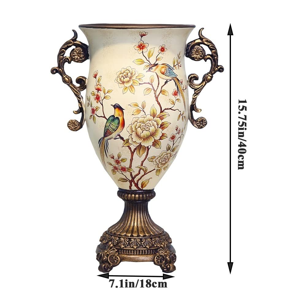 European-Style Retro Resin Large Flower Vase - Hand-Painted Tall Decorative Vase for Living Room, Dining Table, Bedroom, Office & Hotel Decor (18×40×17.5cm) - Perfect Centerpiece for Weddings, Parties & Home Styling
