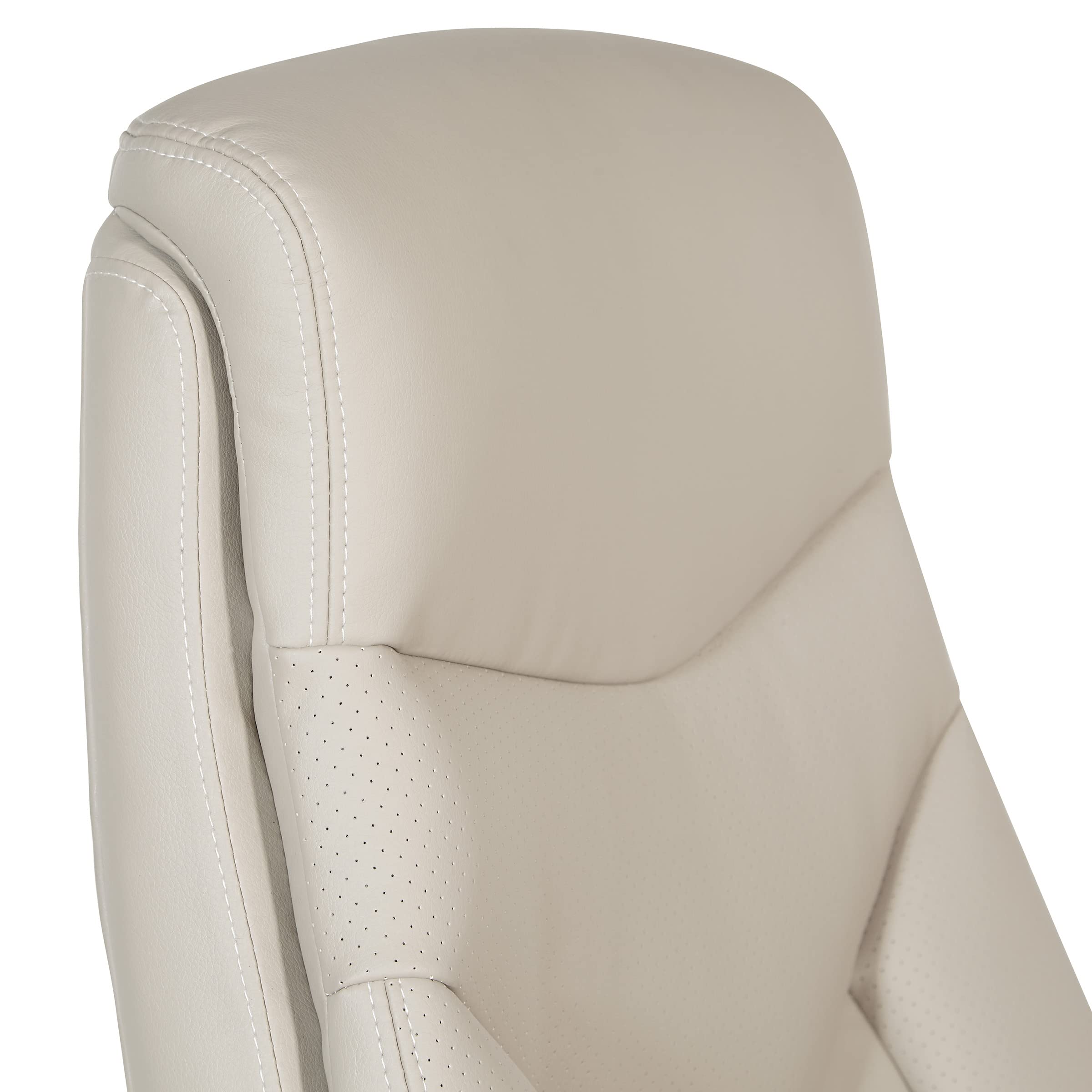 Office Star Executive High Back Bonded Leather Office Chair with Thick Padded Seat & Adjustable Height - Flip Arms, Taupe - Perfect for Home Office, Conference Rooms & Executive Workspaces