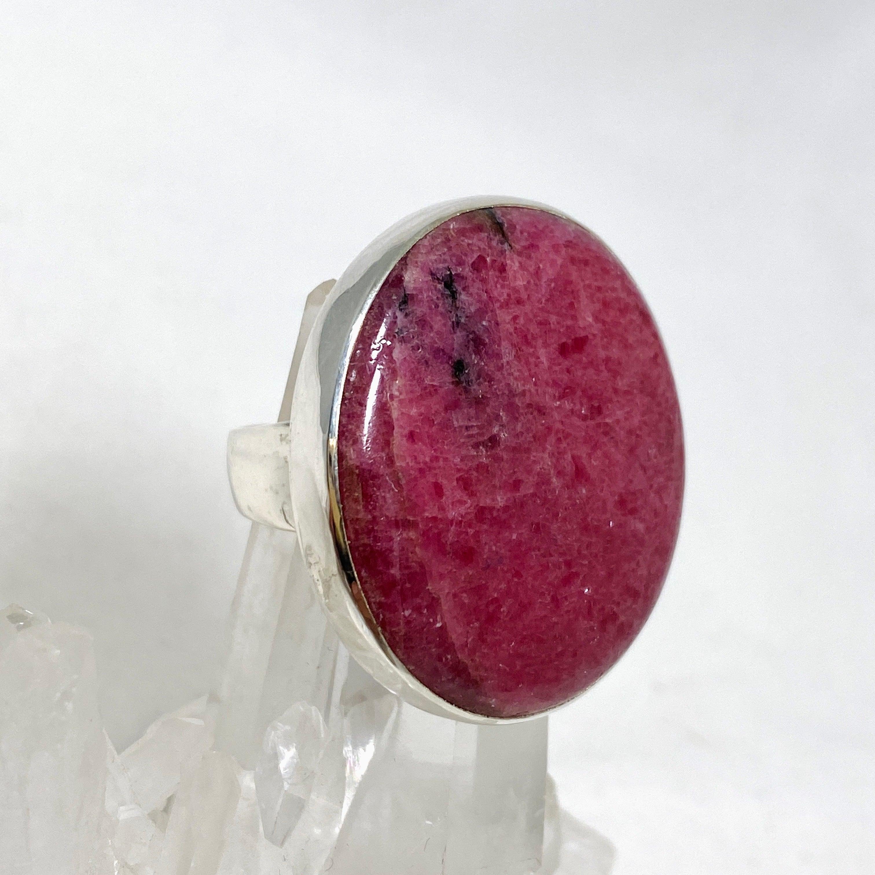 Rhodonite Round Ring Size 11 - Natural Pink Stone Jewelry for Women, Handmade Sterling Silver Band (KRGJ3207) | Perfect for Gifts, Weddings & Everyday Wear