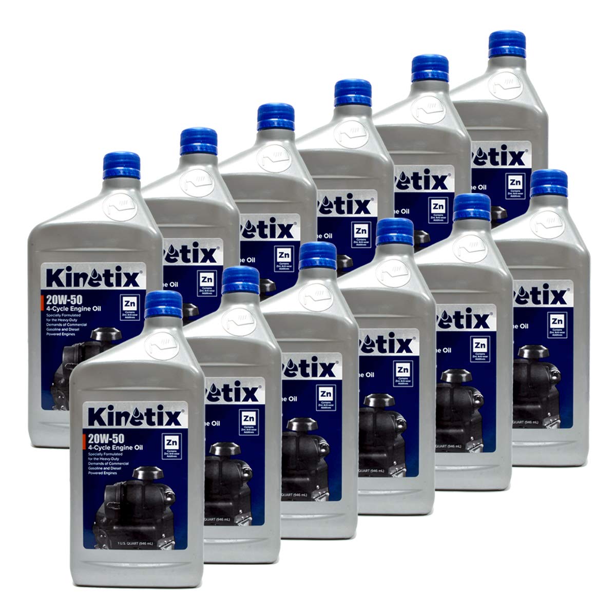 12PK Kinetix 20W-50 Small Engine Oil 1 Quart Bottle (80007) - High Performance Oil for Lawn Mowers, Generators & Outdoor Power Equipment