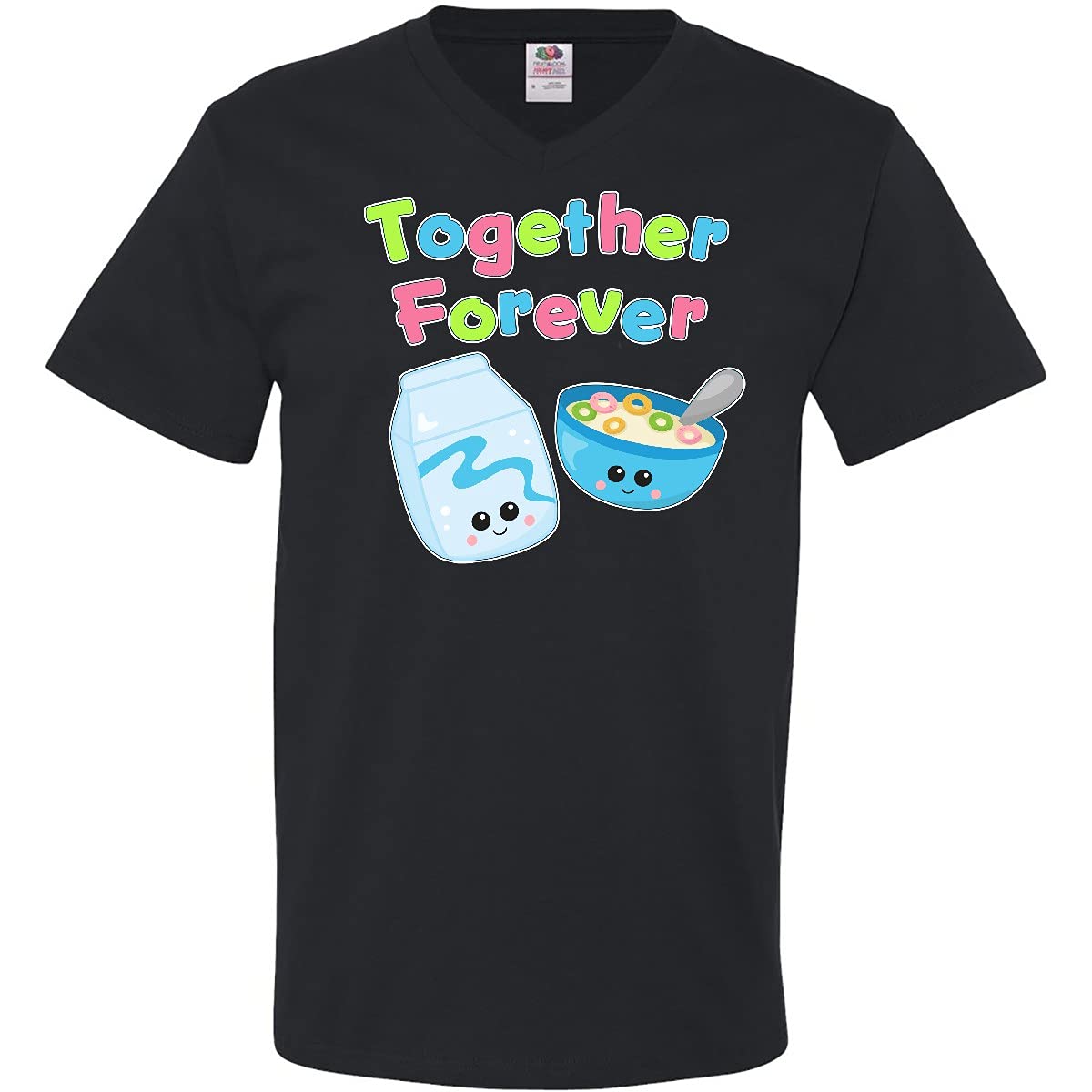 Inktastic Together Forever - Milk and Cereal Graphic Men's V-Neck T-Shirt | Funny Couple Gift for Him | Casual Wear & Date Nights