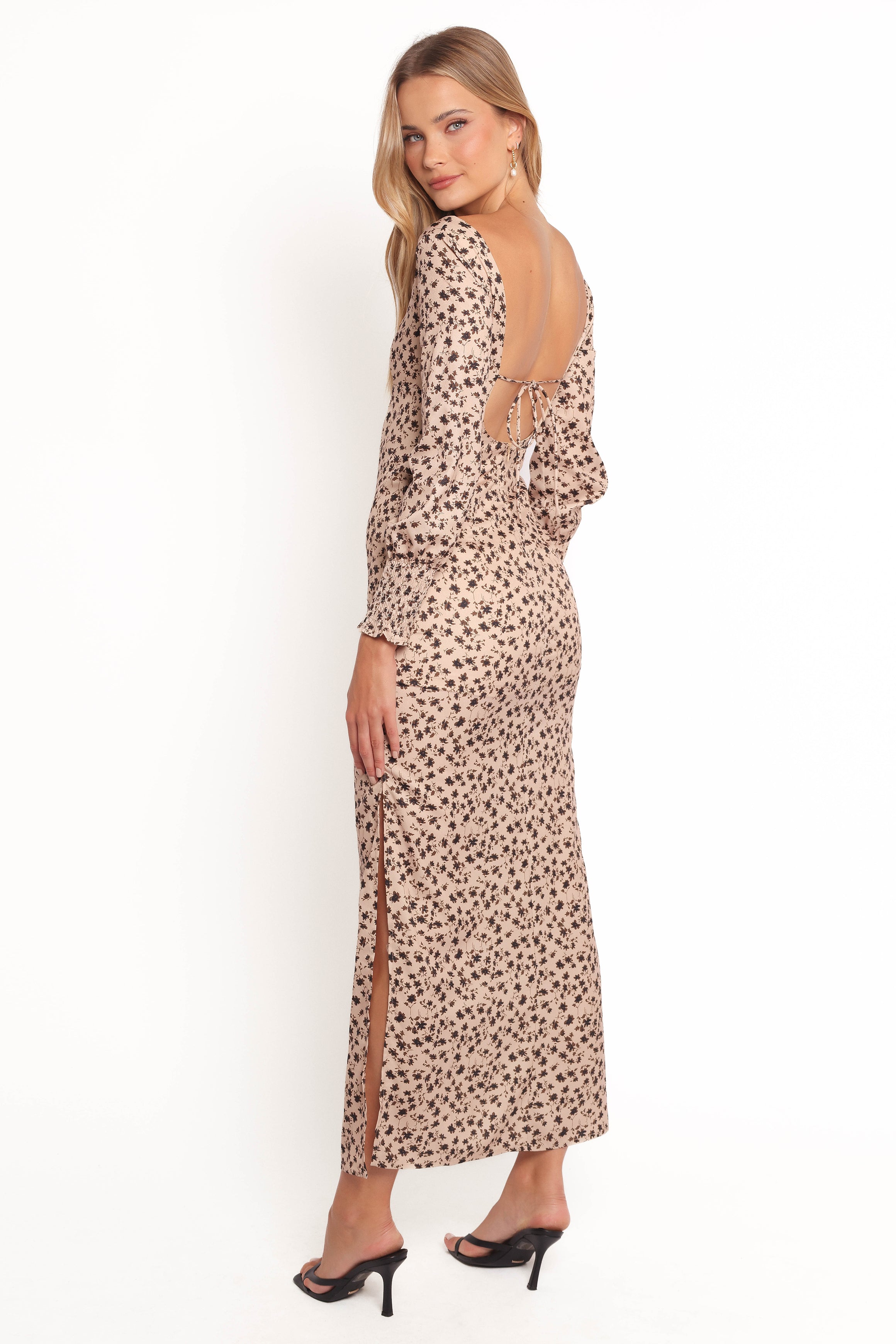 Gisella Women's Long Sleeve Midi Dress - Brown Floral Print Vintage Style Boho Dress for Fall/Winter, Perfect for Parties, Weddings & Office Wear