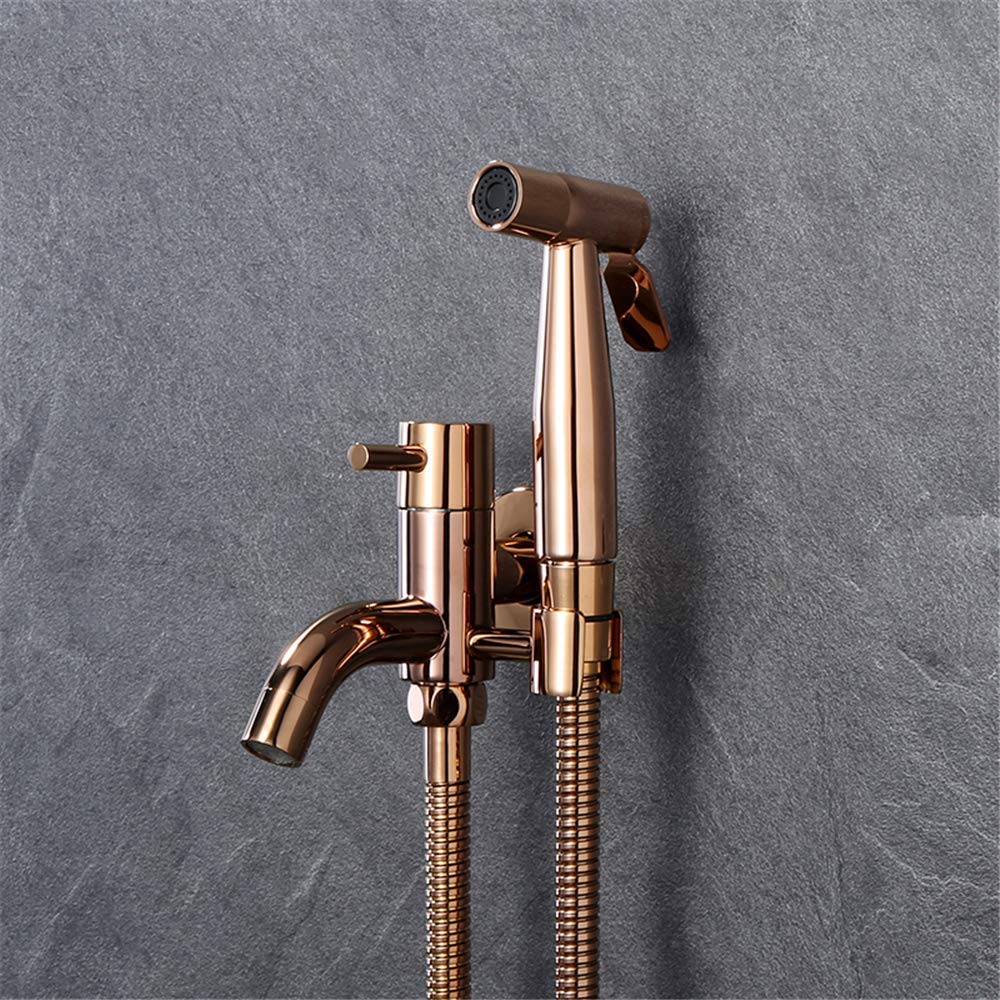 Premium Handheld Bidet Sprayer - Solid Brass & Stainless Steel Shattaf Shower Set with Rose Gold Finish | Hygienic Toilet Douche Kit for Bathroom, Travel & Postpartum Care