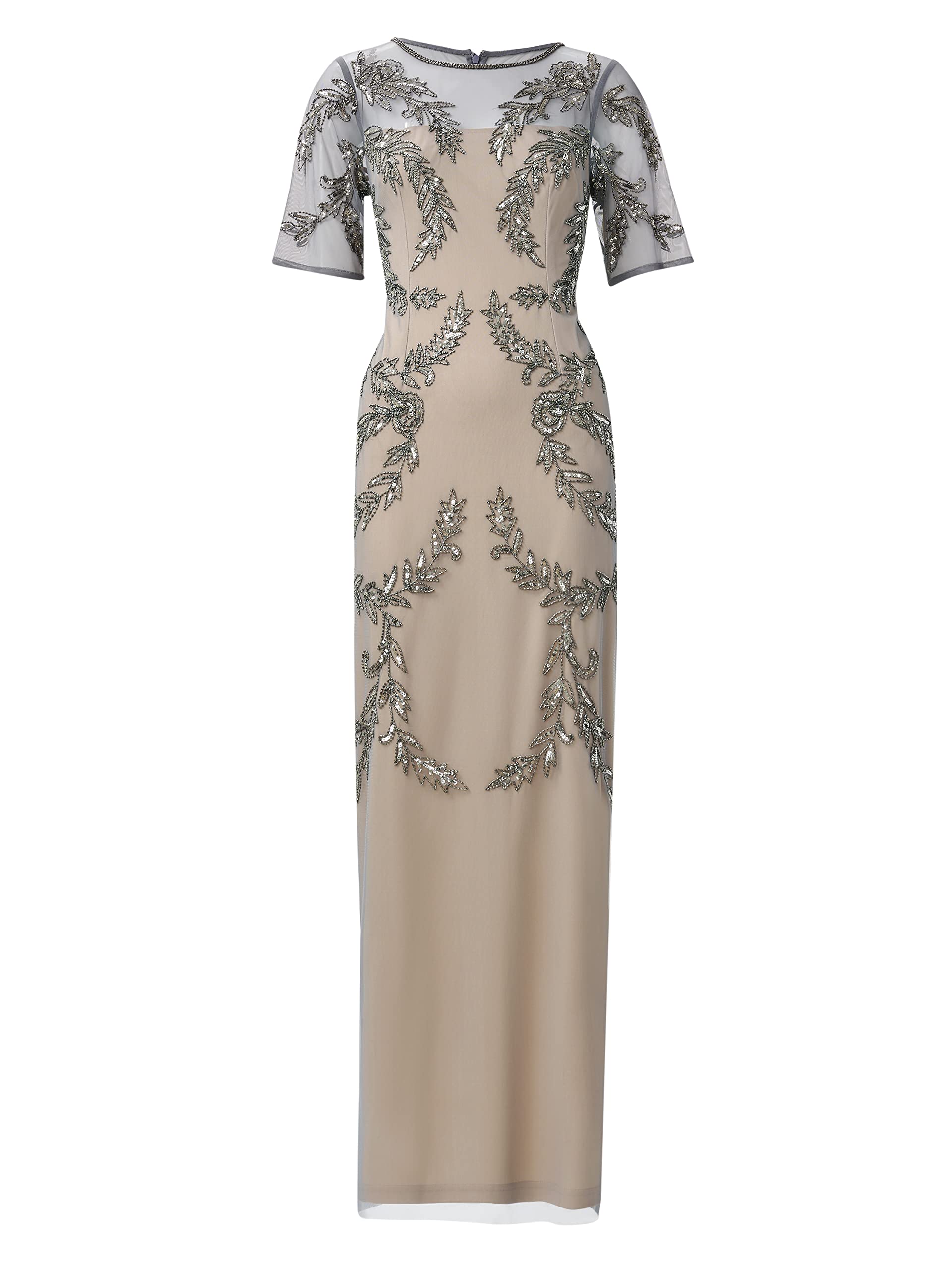 Adrianna Papell Women's Plus Size Beaded Evening Gown with Elbow Sleeves - Perfect for Prom, Black Tie Events & Formal Occasions