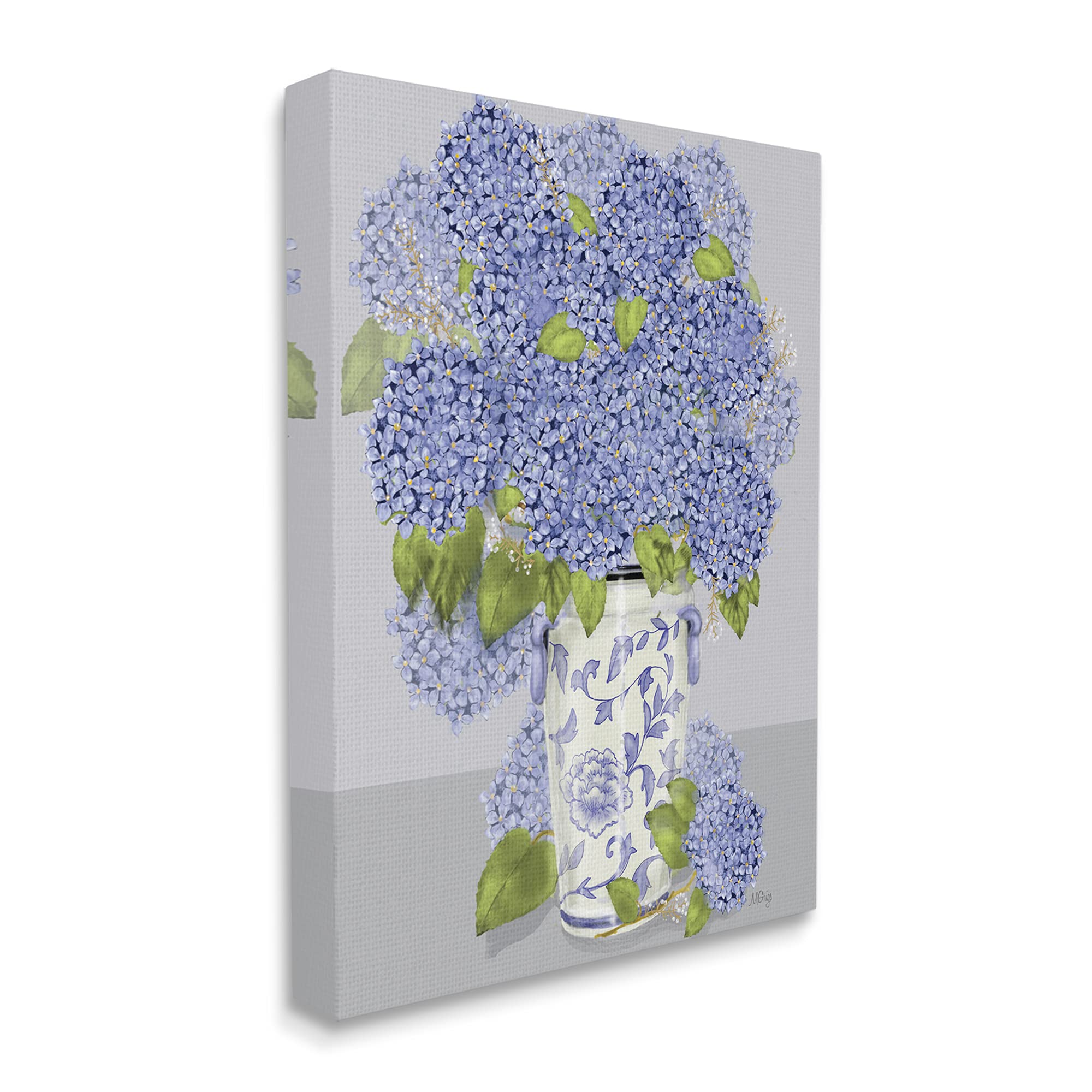 Stupell Industries Blushing Blue Hydrangeas Farmhouse Vase Still-Life Canvas Wall Art - Purple Floral Painting for Living Room, Bedroom & Office Decor