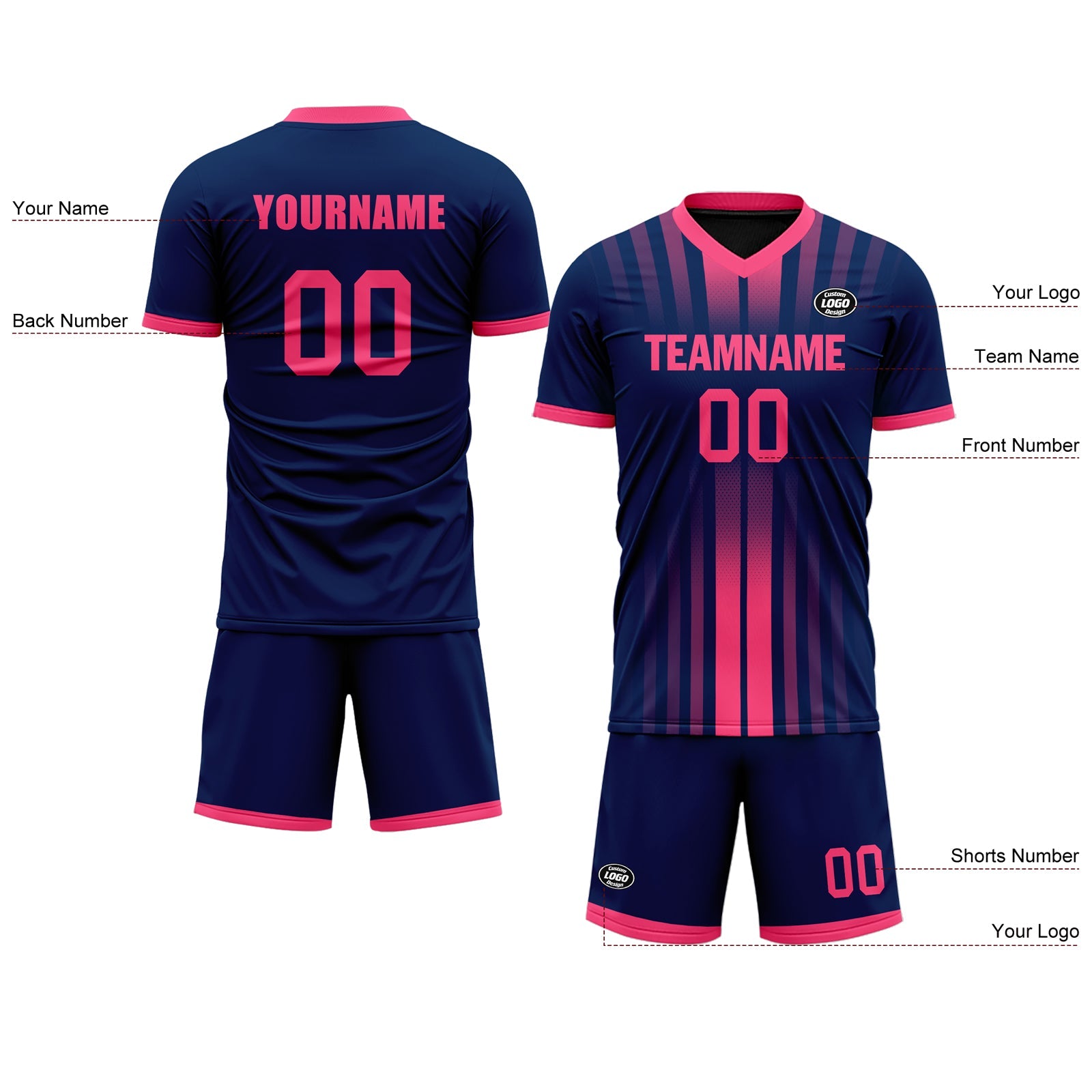 Custom Blue & Pink Soccer Jersey Sets - Personalized SCJ101 D020131 for Team Uniforms, Sports Events & Fan Gear