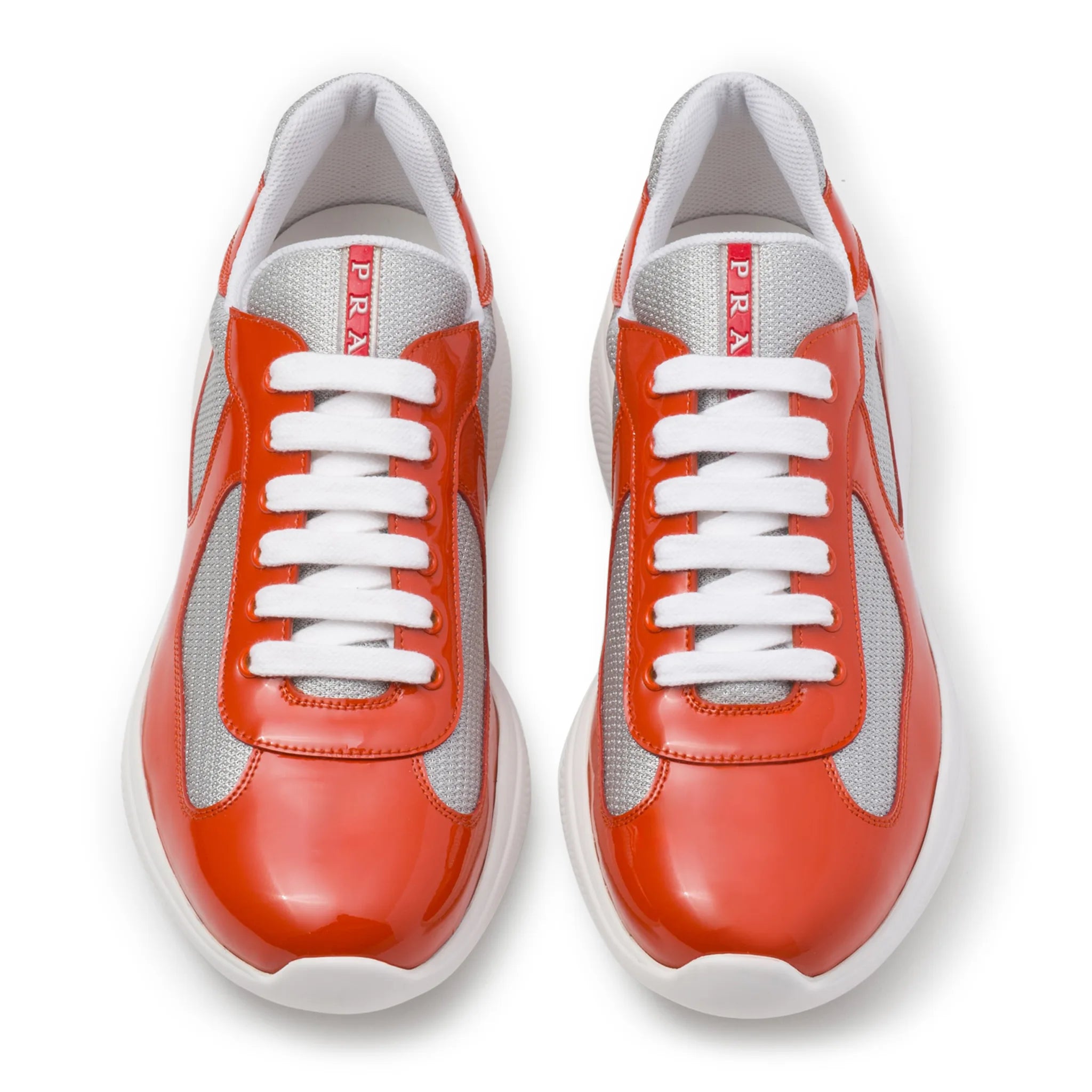 Prada Americas Cup Orange & Silver Sneakers for Men - Stylish Luxury Running Shoes for Casual Wear & Fashion Street Style