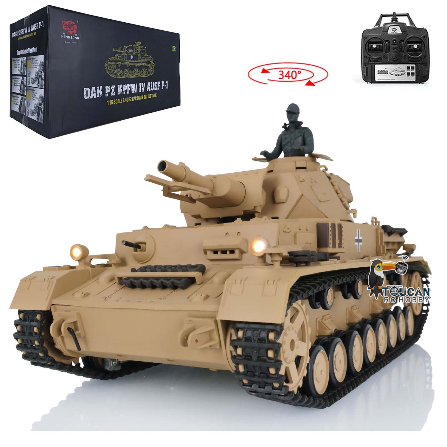 Henglong 1:16 Scale TK7.0 German Panzer IV F RTR RC Tank Model - 2.4GHz Remote Control, Realistic Military Tank with Sound & Smoke Effects - Perfect for Collectors, Military Enthusiasts & RC Hobbyists (US Stock)