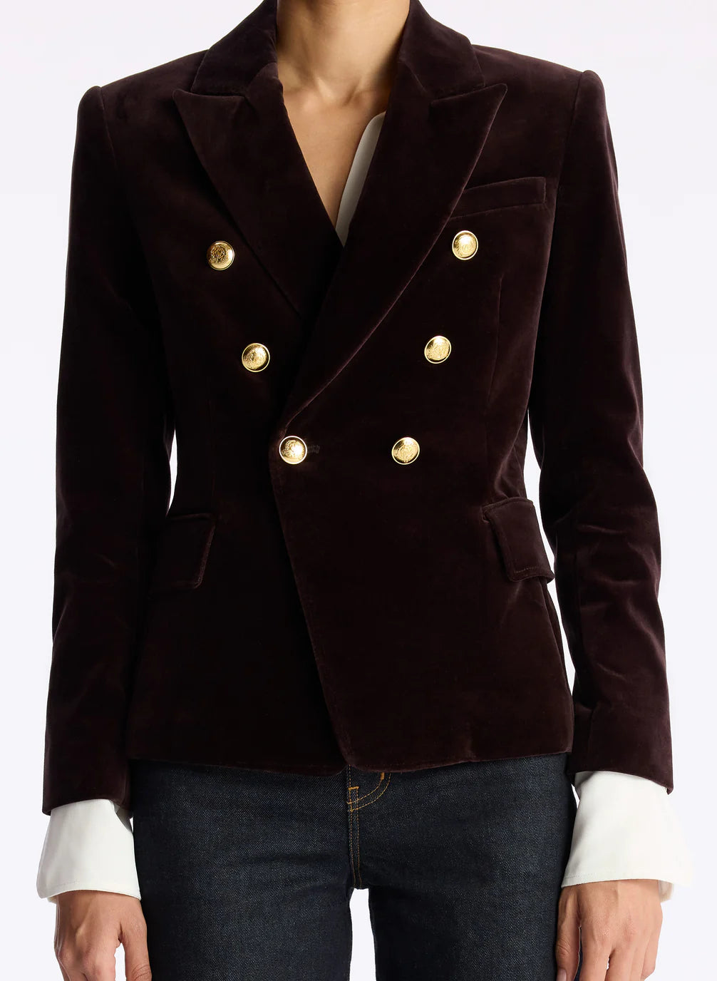Women's Chelsea Velvet Tailored Blazer Jacket - Chocolate Brown for Office Wear & Evening Events