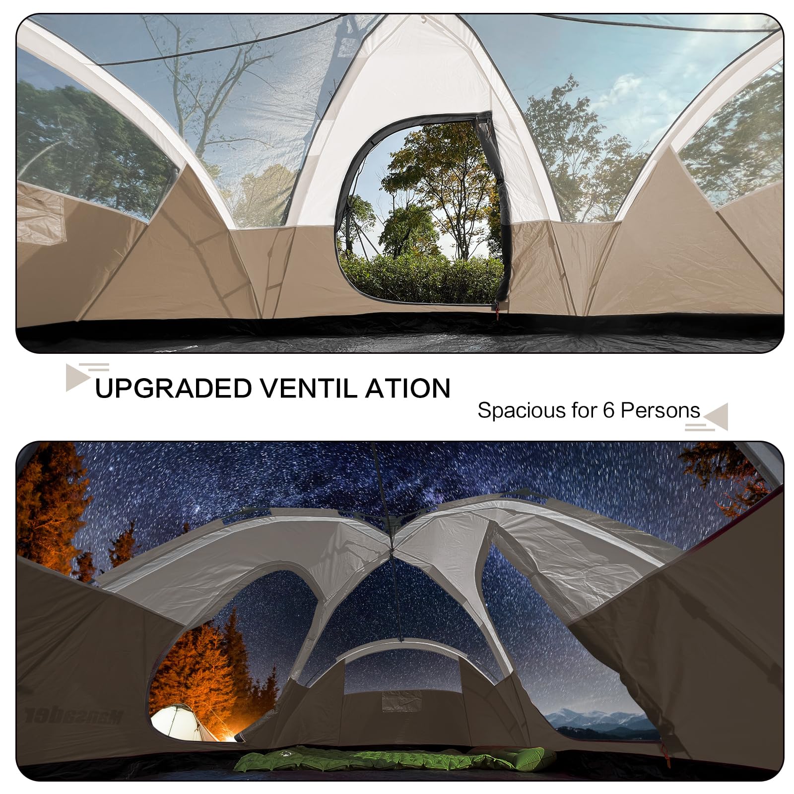 6-Person Family Camping Tent - Waterproof & Windproof with Top Rainfly - Easy Setup Pop Up Tent for Outdoor Adventures, Hiking & Travel - Perfect for Backpacking, Beach Trips & Family Camping Vacations