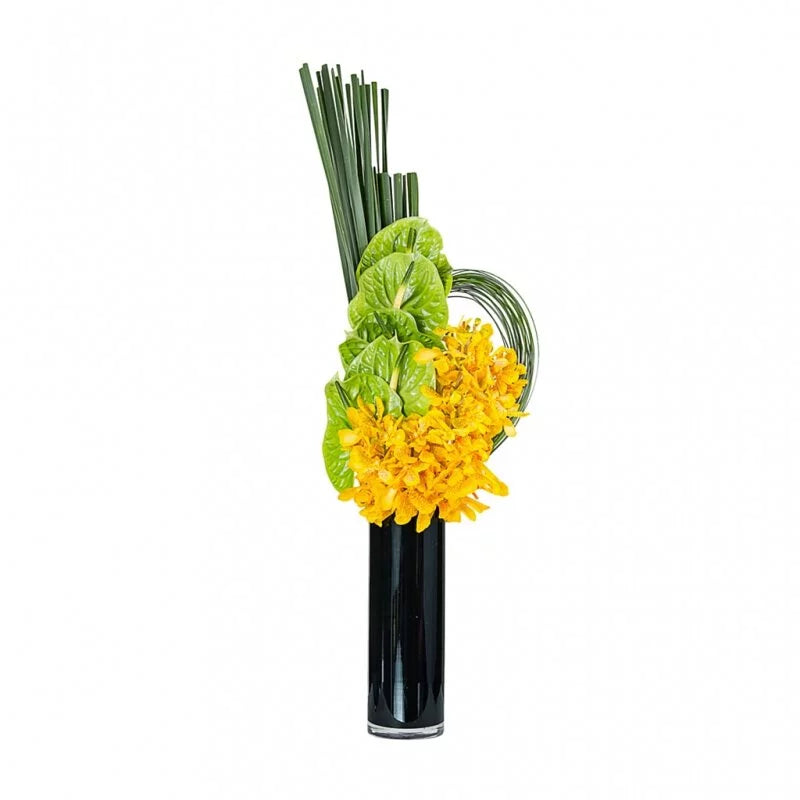 Anthurium and Orchid Floral Arrangement in Glass Vase - Perfect for Home Decor, Wedding Centerpieces & Office Greenery