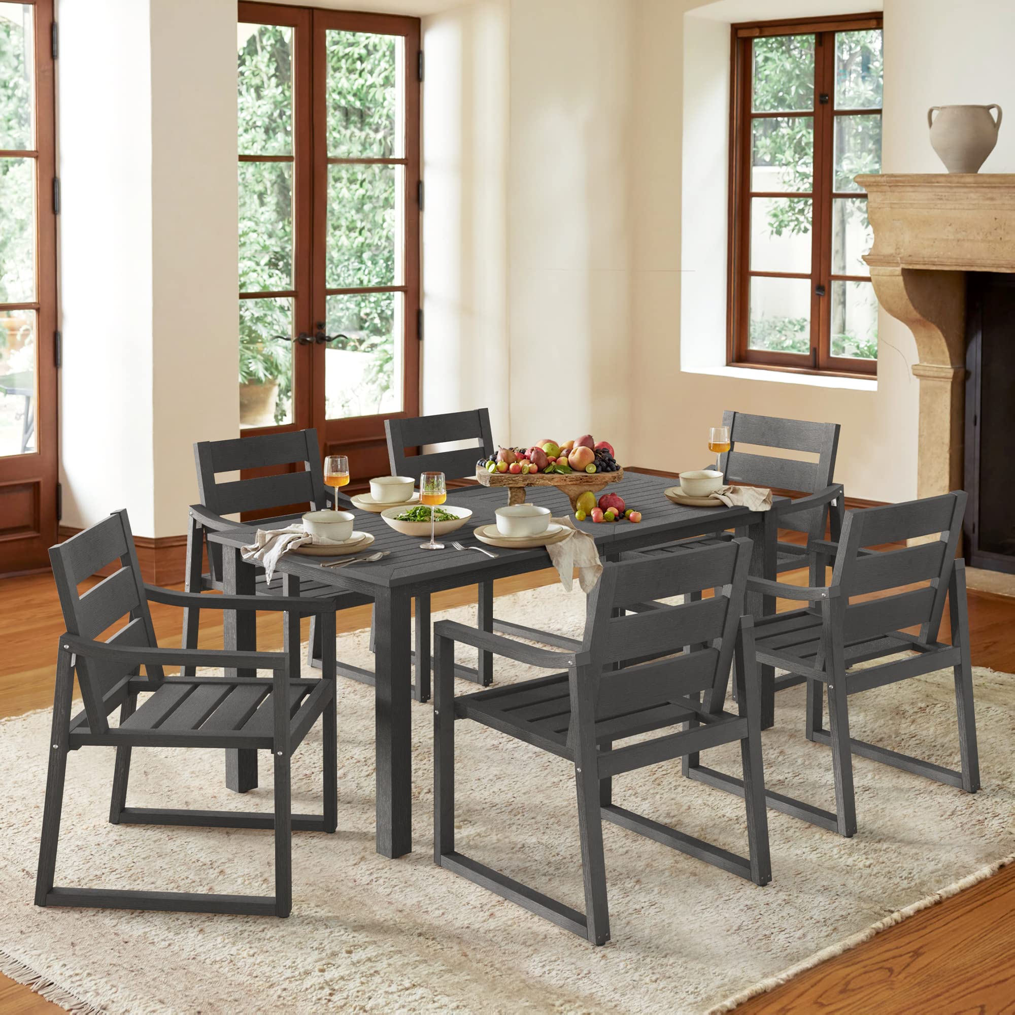 7-Piece Outdoor Dining Set - HDPS Patio Table and Chairs for 6 People, Weather-Resistant Garden Furniture for Deck, Poolside, Backyard - Dark Gray | Perfect for Outdoor Entertaining, BBQs, and Family Gatherings