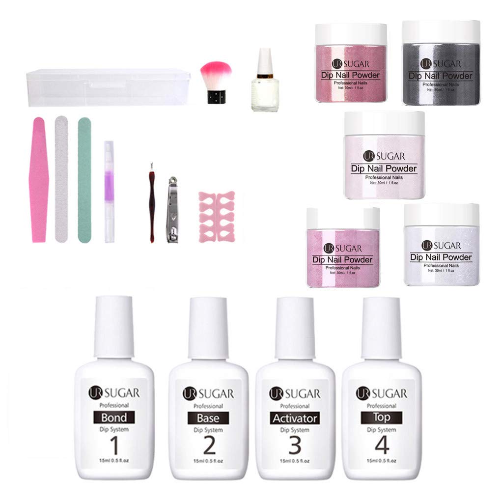 5-Color Glitter Dipping Powder Nail Starter Kit - Acrylic Dip Powder System for French Manicure & Nail Art | Portable Travel-Friendly Design | Perfect for Home Salon, Professional Use & On-the-Go Nail Care