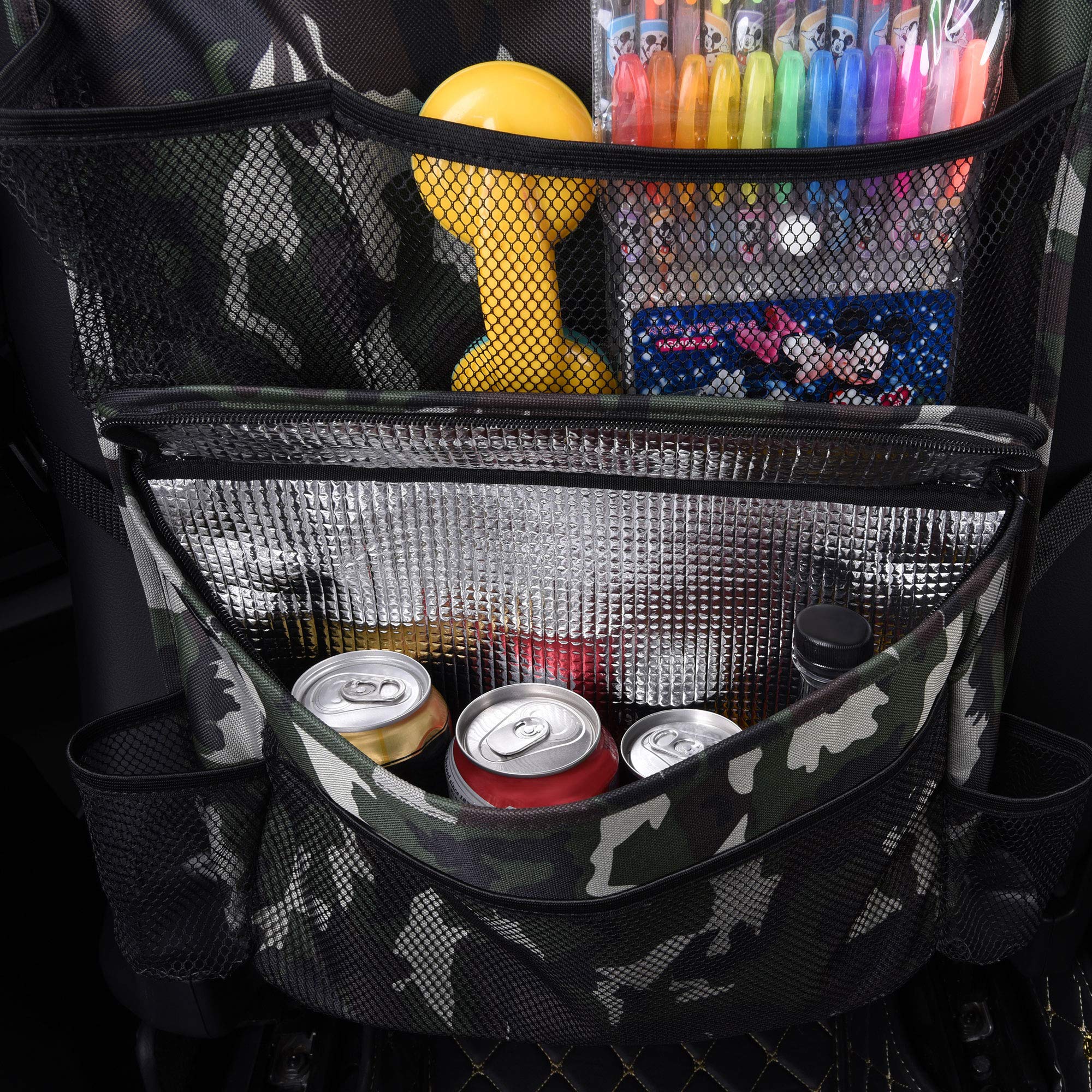 FH Group Multi-Pocket Camo Print Car Seat Back Organizer with Insulated Cooler - Universal Backseat Storage for Kids, Travel & Road Trips - Perfect for Toys, Snacks, Books & Road Trip Essentials