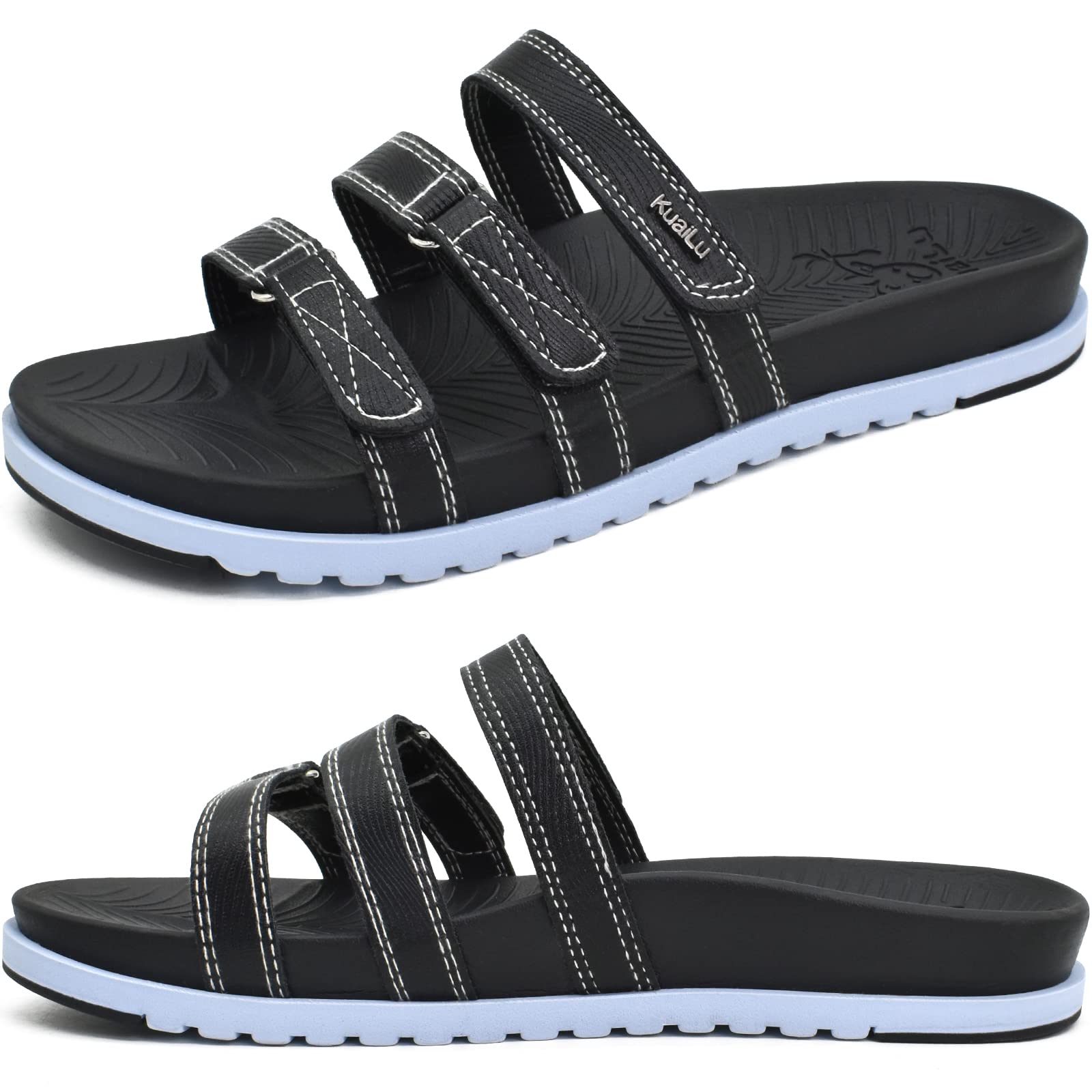 **KuaiLu Women's Orthotic Slides - Comfortable Plantar Fasciitis Arch Support Sandals for Ladies - Soft Cushion Lightweight Flat Sandals with Adjustable Straps - Perfect for Home, Travel & Recovery**