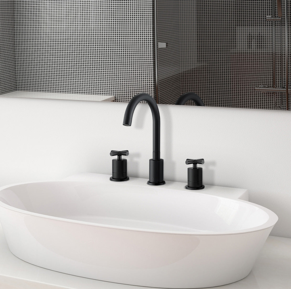 Ancona Ava Series Matte Black Widespread Bathroom Faucet with Cross Handle - Perfect for Modern Vanities and Powder Rooms