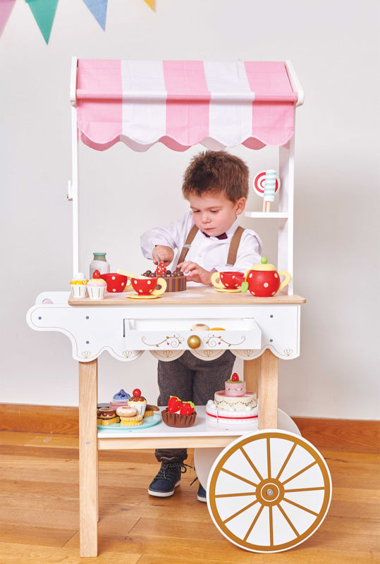 Honeybake 3-Tier Rolling Tea Cart with Wheels - Portable Kitchen Serving Cart for Afternoon Tea, Coffee, Desserts & Party Snacks - Perfect for Home, Office & Events