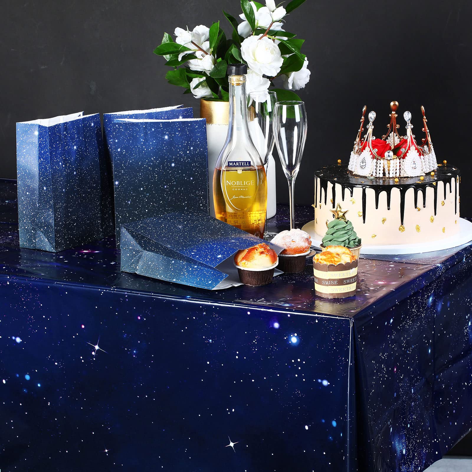 Marspark 28 Pcs Space Themed Party Favor Bags - Galaxy Starry Night Goodie Bags for Candy, Popcorn & Treats | Outer Space Birthday Decorations, Baby Shower & Cosmic Theme Party Supplies