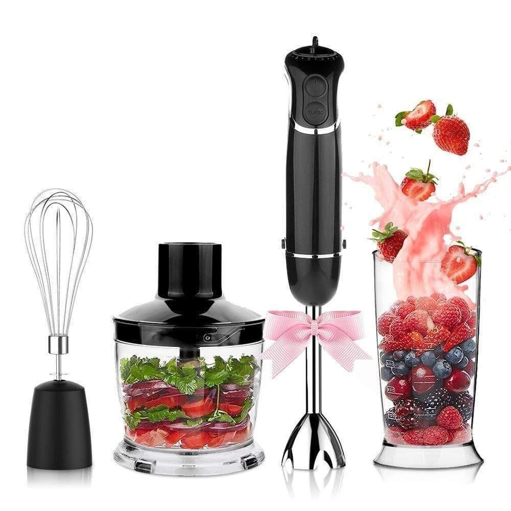 12-Speed Smart Electric 4-in-1 Hand Blender with Stainless Steel Blades - Perfect for Smoothies, Soups & Baby Food - Commercial & Home Kitchen Use (Silver)