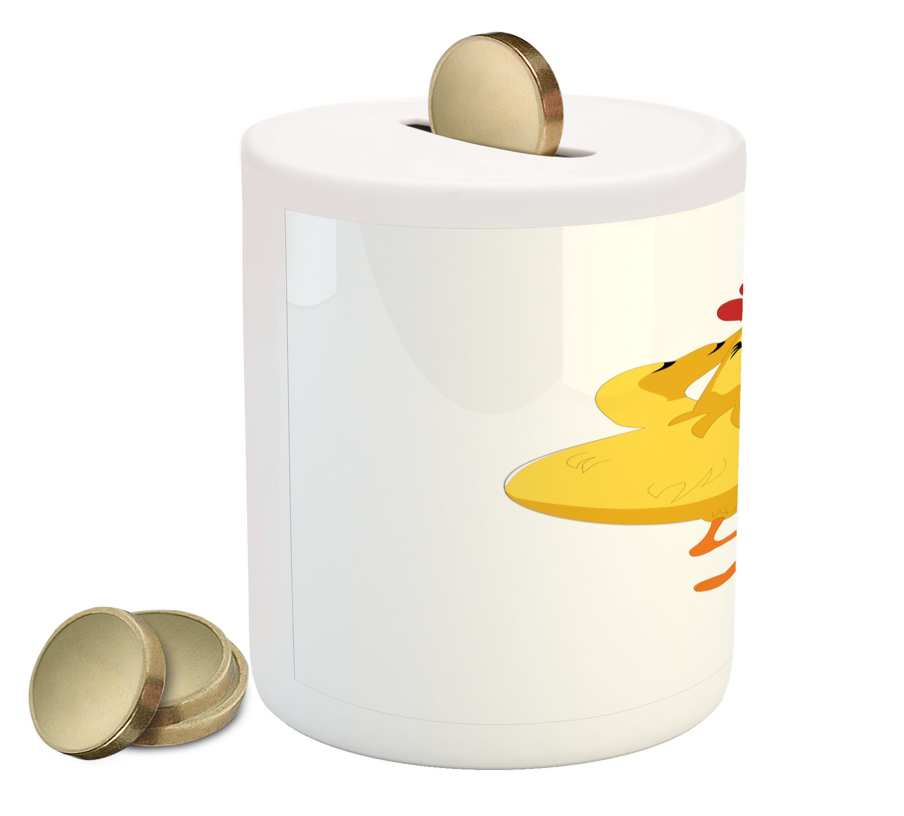 Funny Cartoon Chicken Piggy Bank - Ceramic Money Box for Cash Savings with Abstract Farm Animal Design in Yellow, Orange & Red | Perfect Gift for Kids, Home Decor & Farmhouse Theme