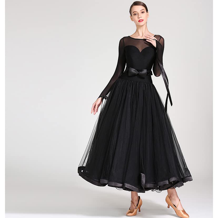 Elegant Black Ballroom Dance Dress for Women - Waltz, Tango & Swing Dancing Outfit with Simple Stitching (Size XL) | Perfect for Competitions, Performances & Social Dancing Events
