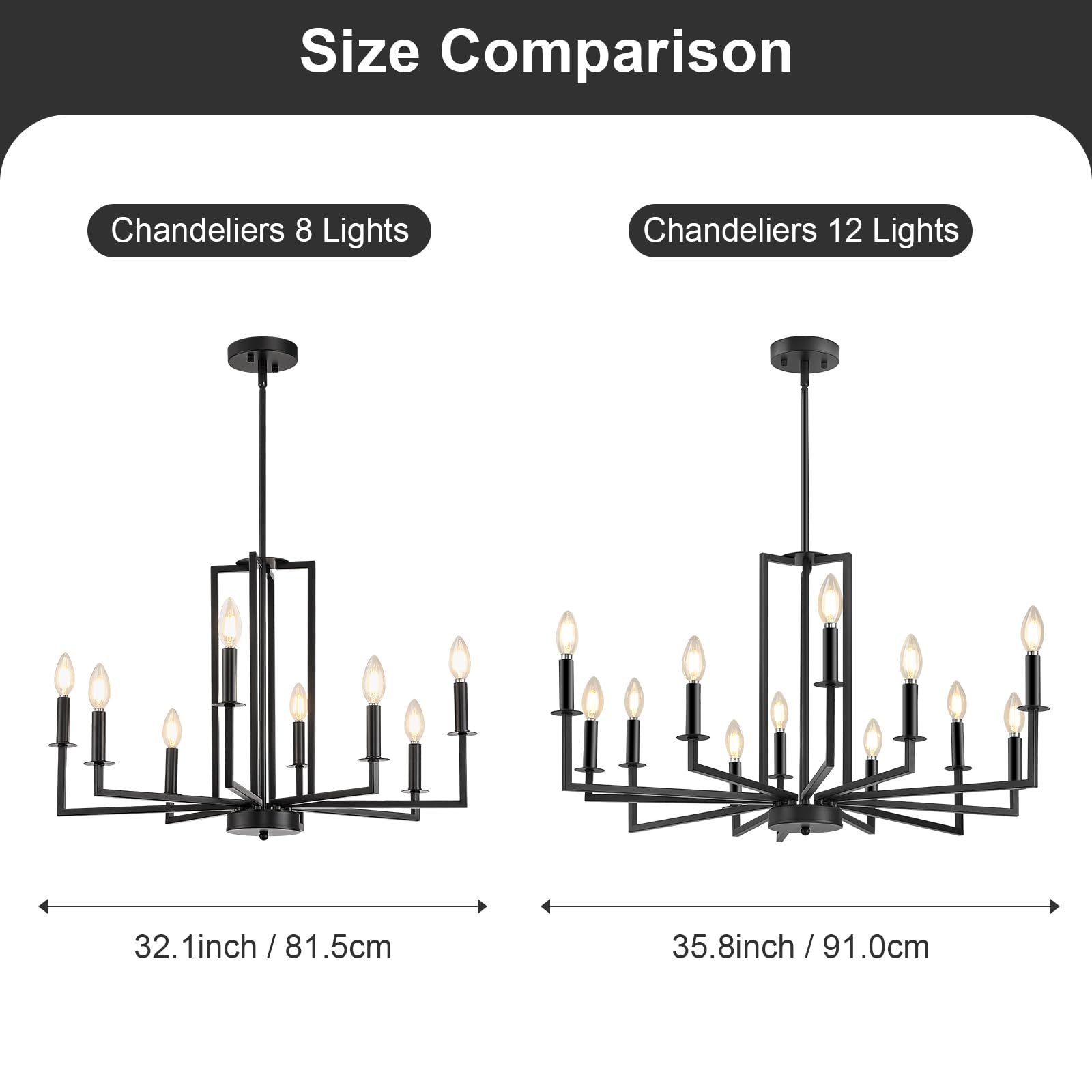 Modern Farmhouse Chandelier Black - 8-Light Dining Room Chandelier with Metal Frame for Farmhouse, Living Room, Bedroom, Staircase, Foyer & Entryway - Perfect for Rustic Home Decor, Wedding Venues and Cozy Dining Spaces