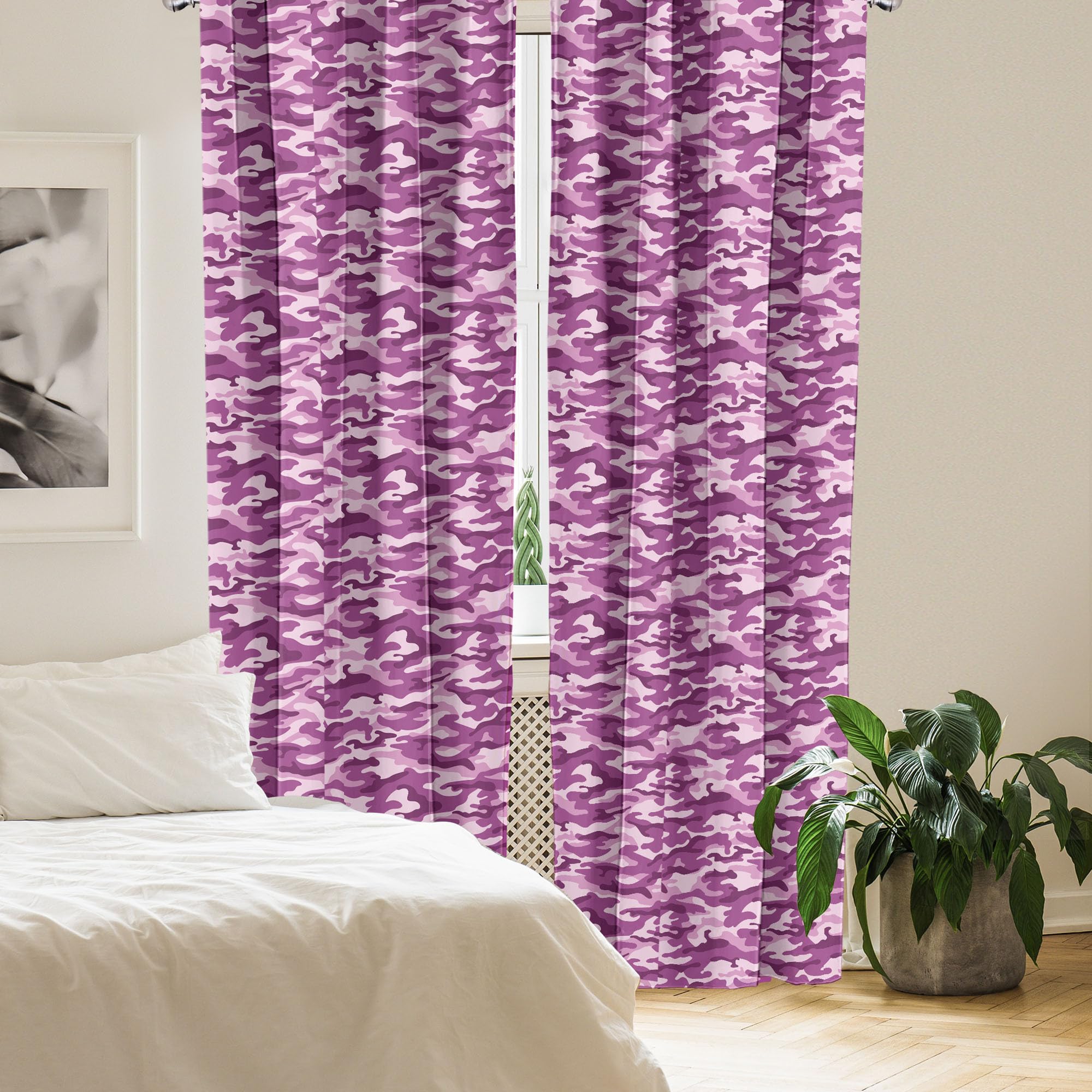 Ambesonne Fuchsia Camouflage Window Curtains - Tropical Savannah Print in Pale Pink & Fuchsia - Lightweight 2-Panel Set with Rod Pocket (28