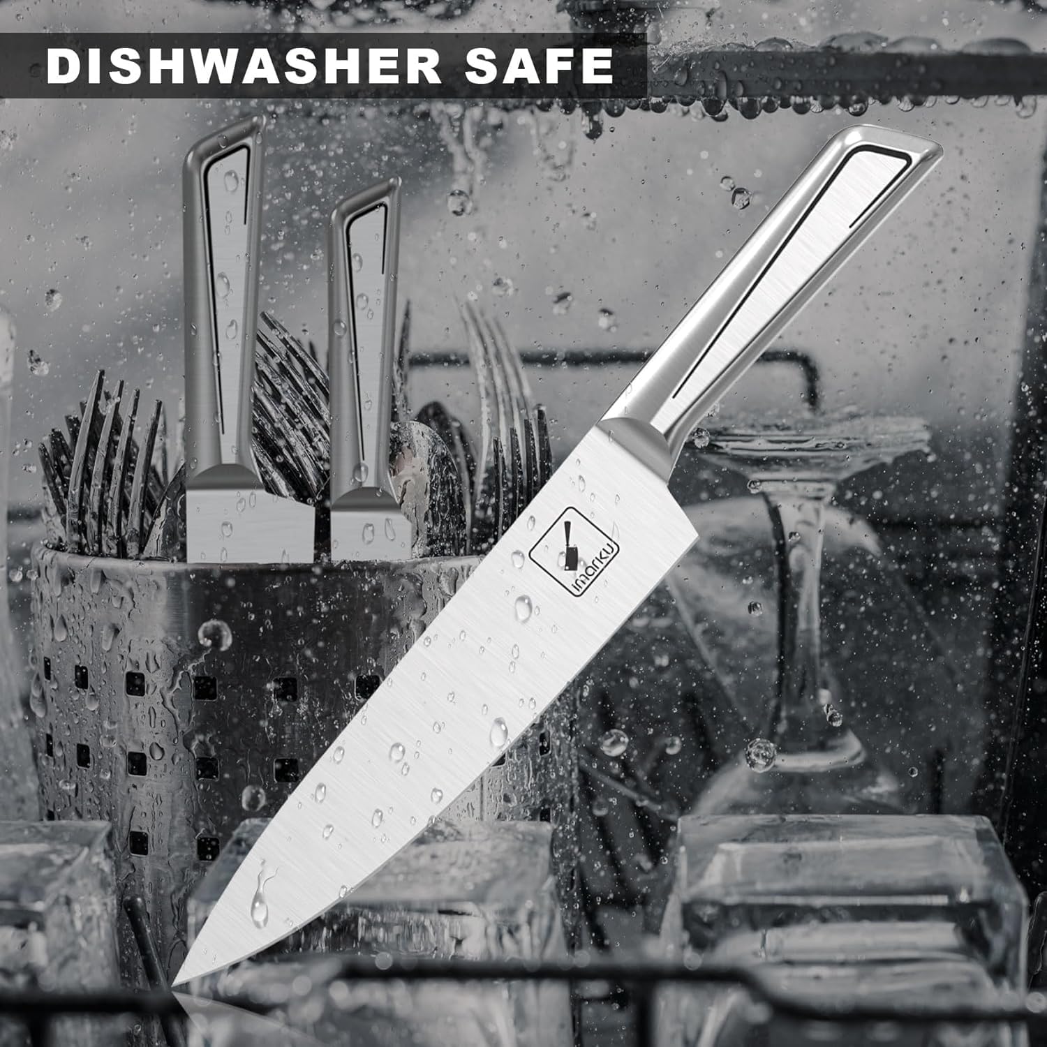 Imarku G14 14-Piece Japanese Stainless Steel Knife Set with Block & Built-in Sharpener - Ergonomic Non-Slip Handle, Dishwasher Safe - Perfect for Home Chefs, Cooking Enthusiasts & Kitchen Essentials (Great Gift for Weddings & Housewarmings)