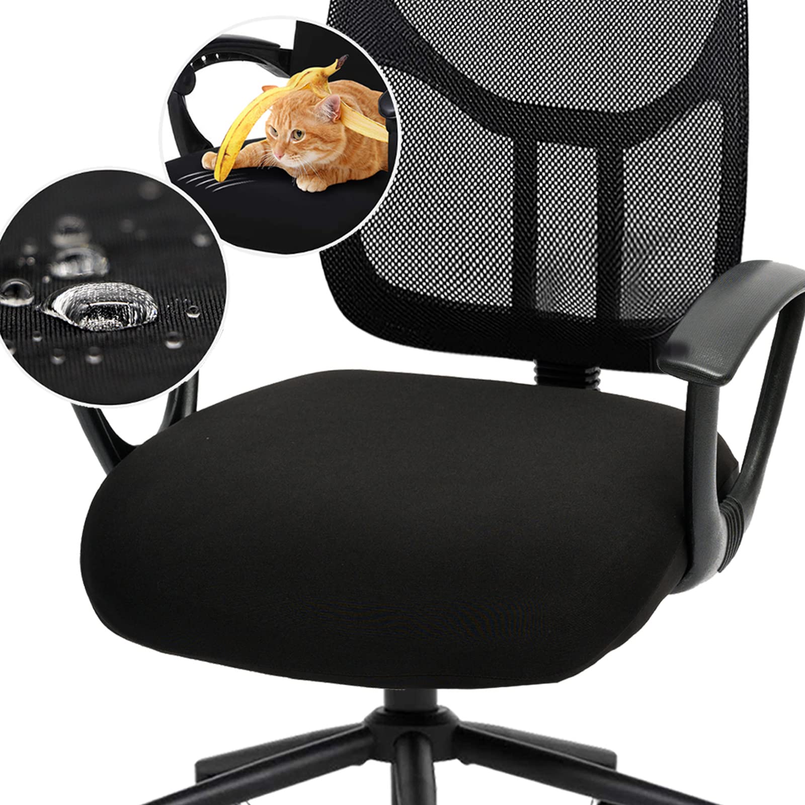DIVA EN CAMINO Water-Resistant Stretchable Office Chair Cushion Cover - Universal Spandex Computer Chair Slipcover - Removable Washable Seat Protector for Pets (Dogs & Cats) - Perfect for Home Office, Gaming & Workspace Comfort (Black)