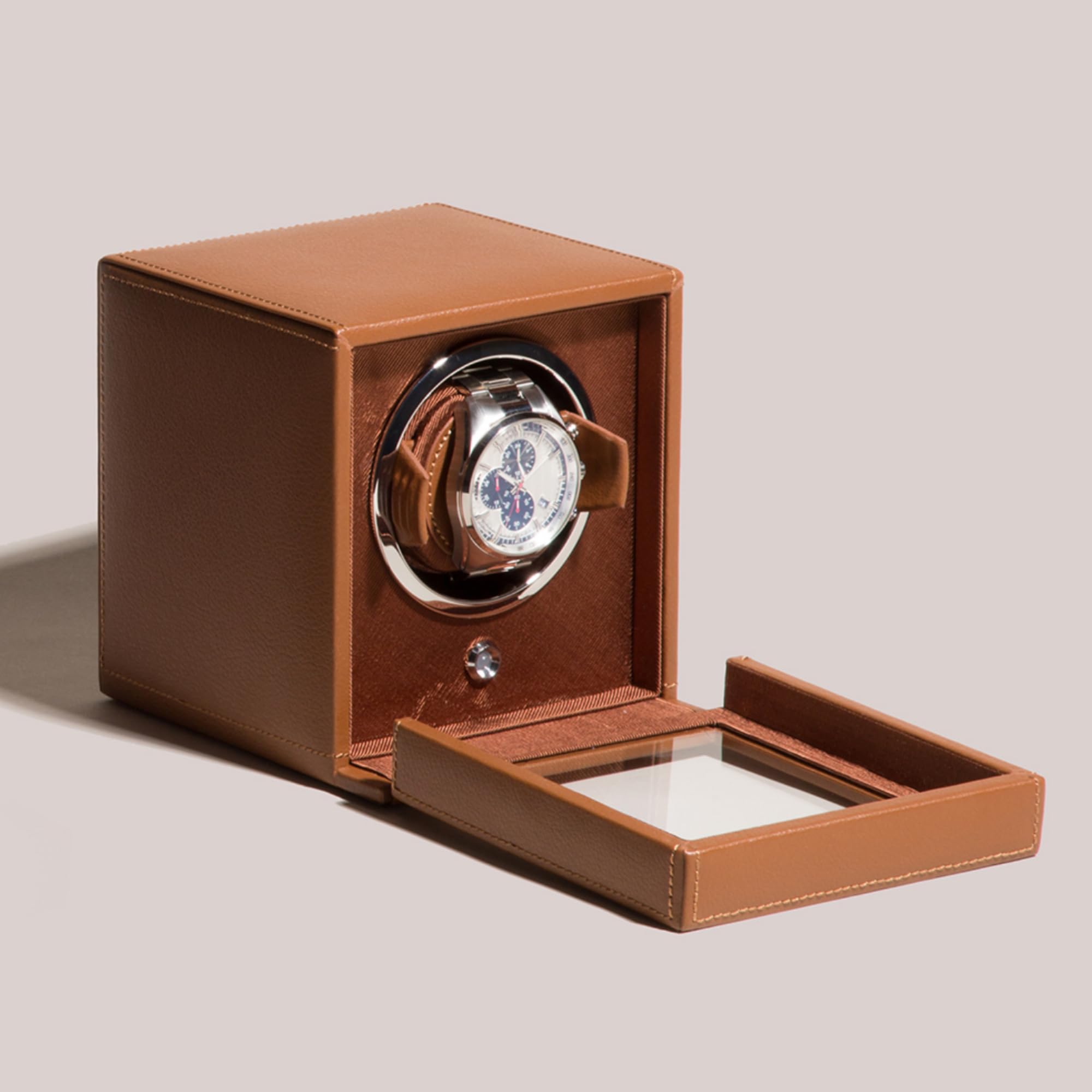 Wolf Cub Single Watch Winder with Glass Cover - Automatic Watch Storage for Men & Women - Perfect for Luxury Watches, Travel & Nightstand Display