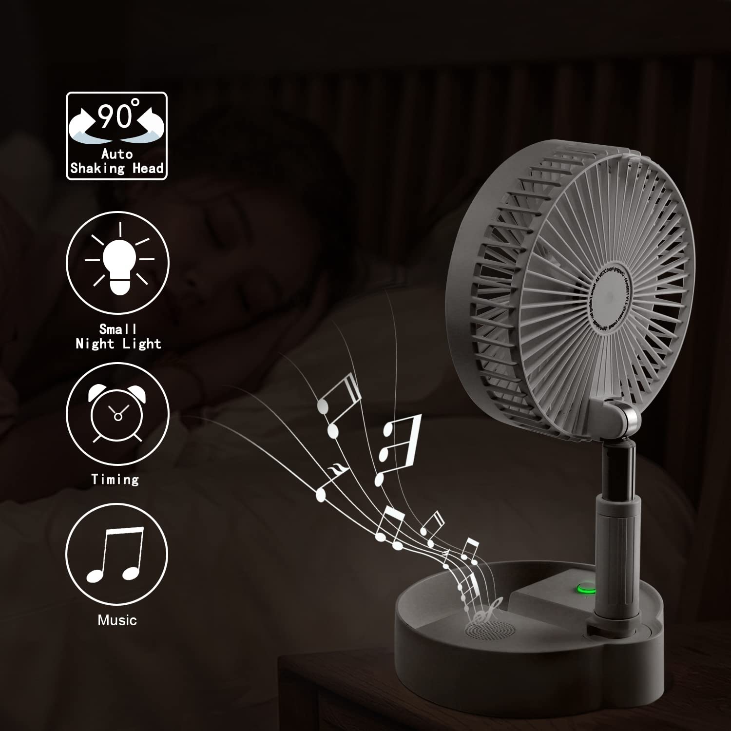 Upgraded 4-Speed Oscillating Fan - Height Adjustable, Folding & Portable with 7200mAh Rechargeable Battery (8.5-33.5 Hours) - Strong Wind for Home, Office, Travel, Camping & Car Use - White