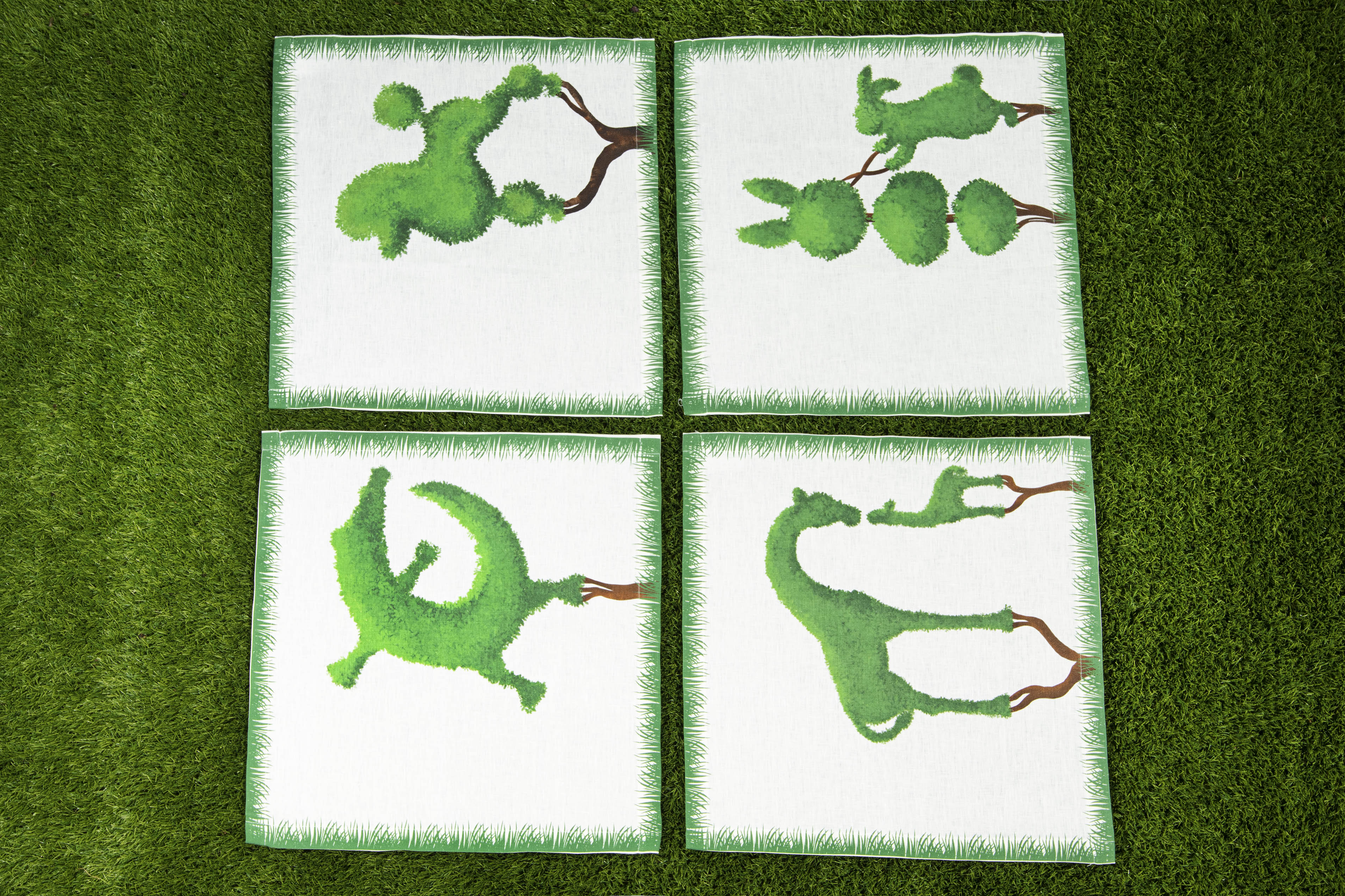 Premium Animal Topiary Napkins - 100% Italian Linen (Set of 4) - Elegant Dinner Party & Holiday Table Decor