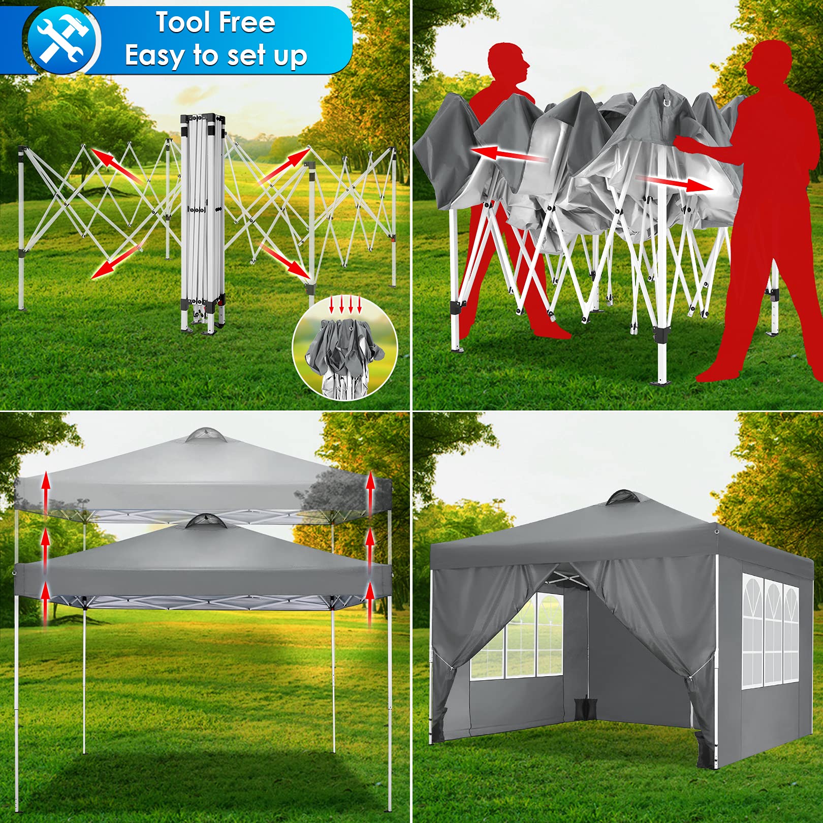 COBIZI 10x10 Pop Up Canopy Tent - Waterproof Instant Gazebo with 4 Sidewalls, Sandbags & Stakes for Outdoor Events, Parties, Backyard & Commercial Use | Perfect for Picnics, Farmers Markets & Beach Outings