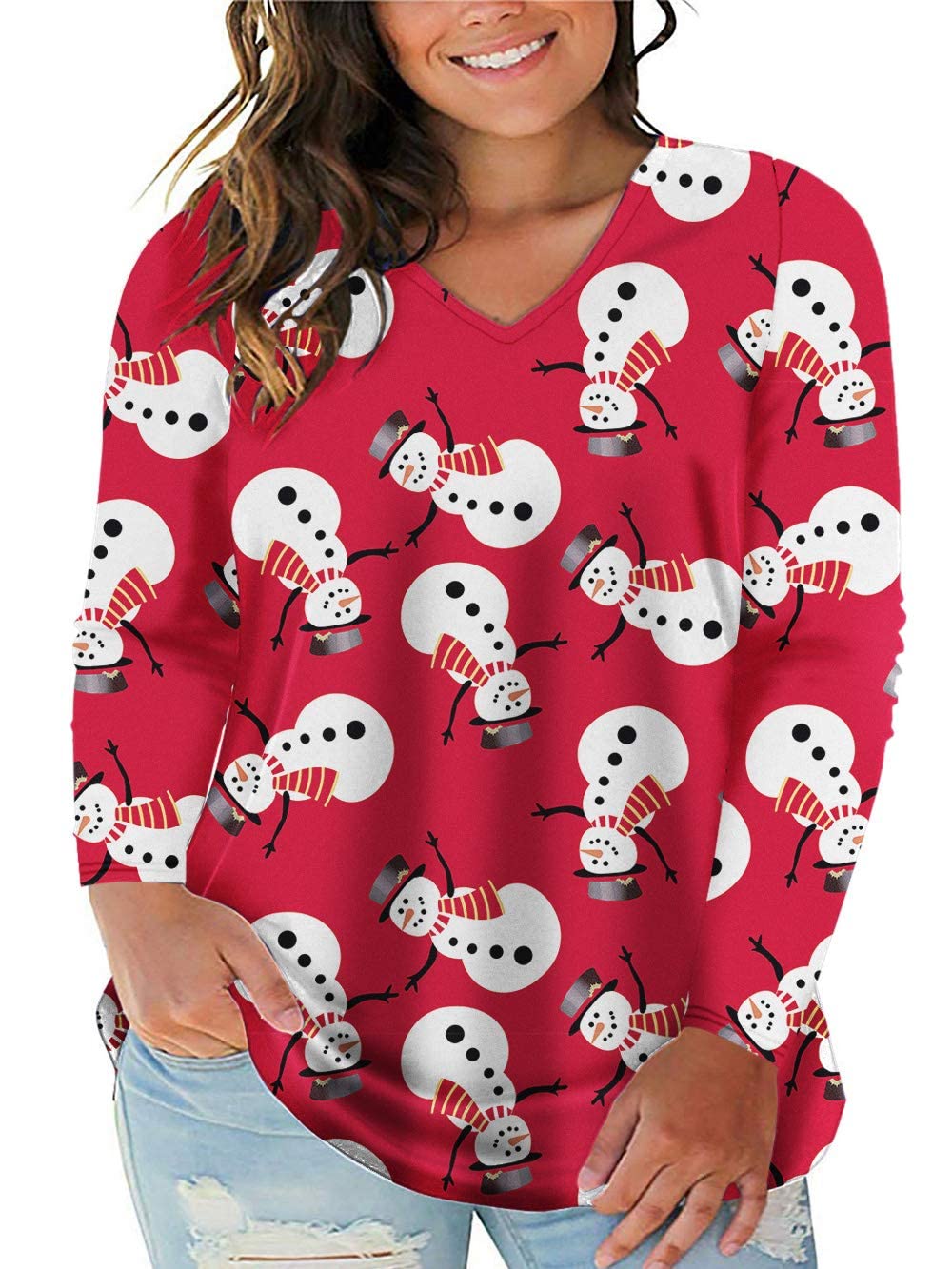 VISLILY Plus Size Christmas Shirts for Women - Holiday Tops & Casual Tunics Tee - Festive Holiday Party & Family Gathering Outfits