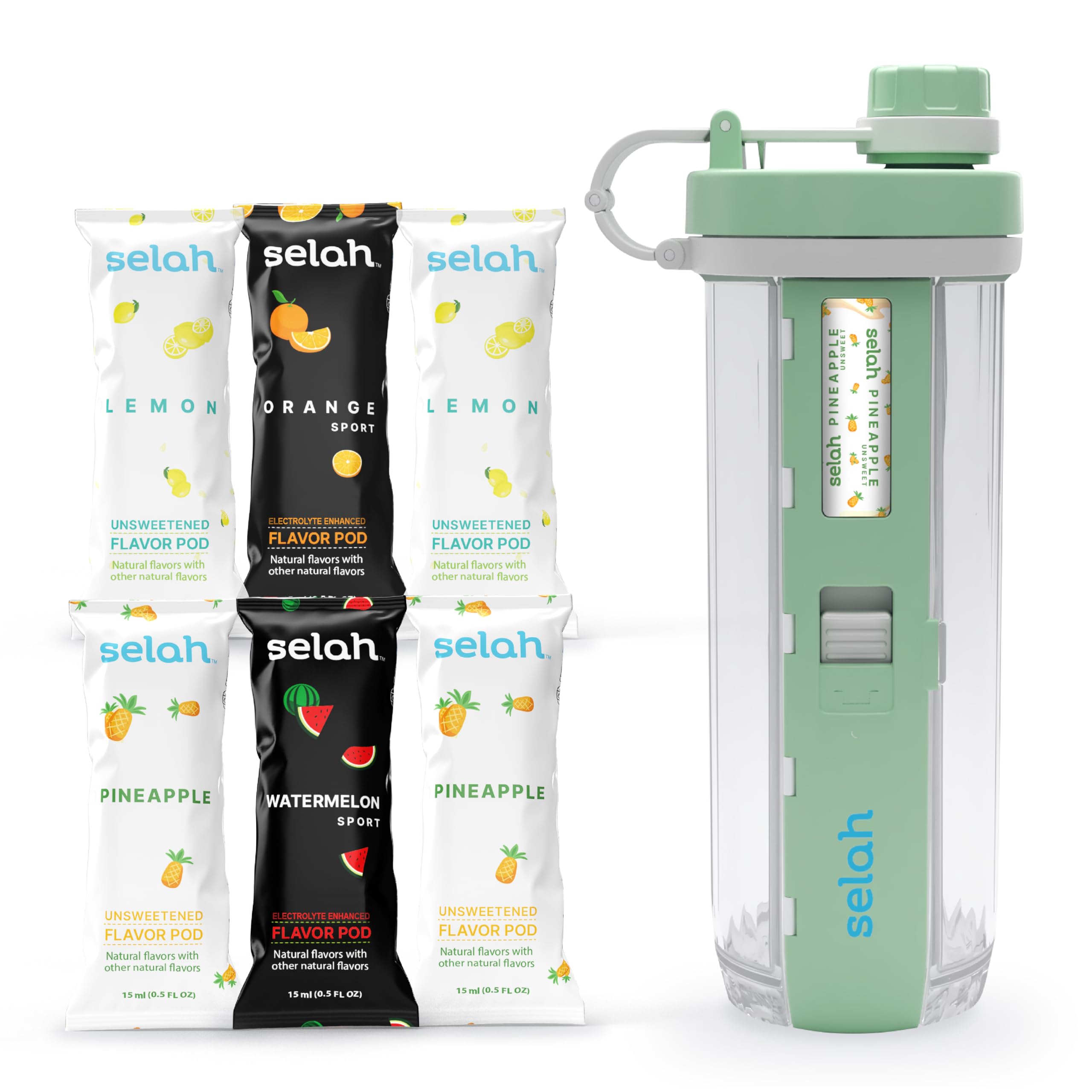 Selah Sugar-Free Vitamin Water Bottle - 20oz with Flavor Pods - for Energy & Sports Drinks