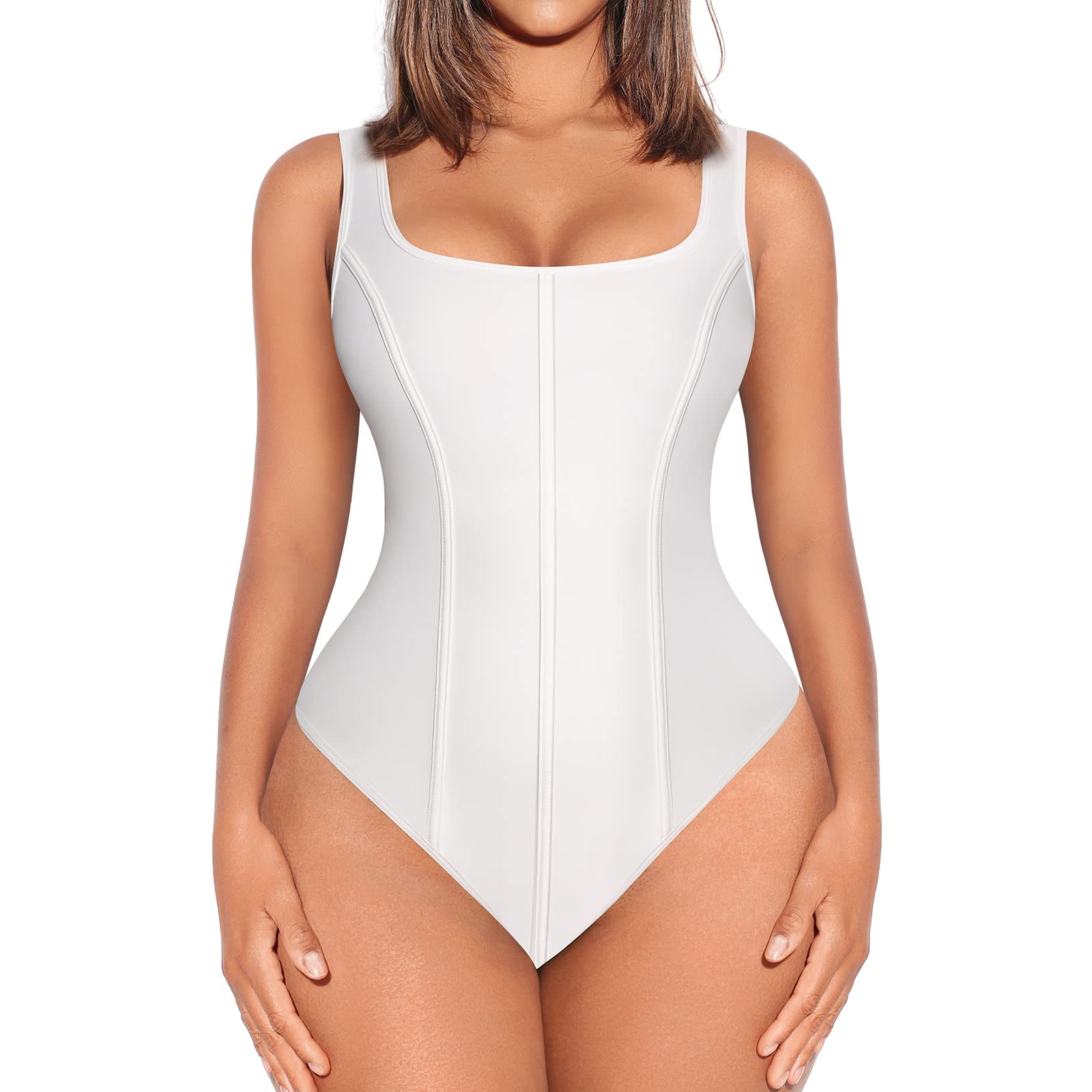 FeelinGirl Women's Tummy Control Corset Bodysuit - Slimming Square Neck Shapewear Top for Going Out | Perfect for Clubbing, Date Nights & Special Occasions