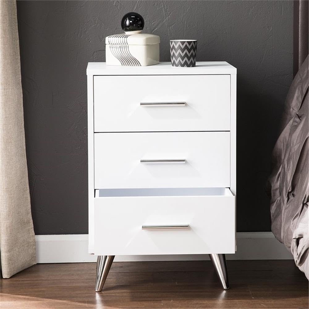 Southern Enterprises Owen 3-Drawer Nightstand in White - Modern Bedside Table for Bedroom, Guest Room & Nursery Storage