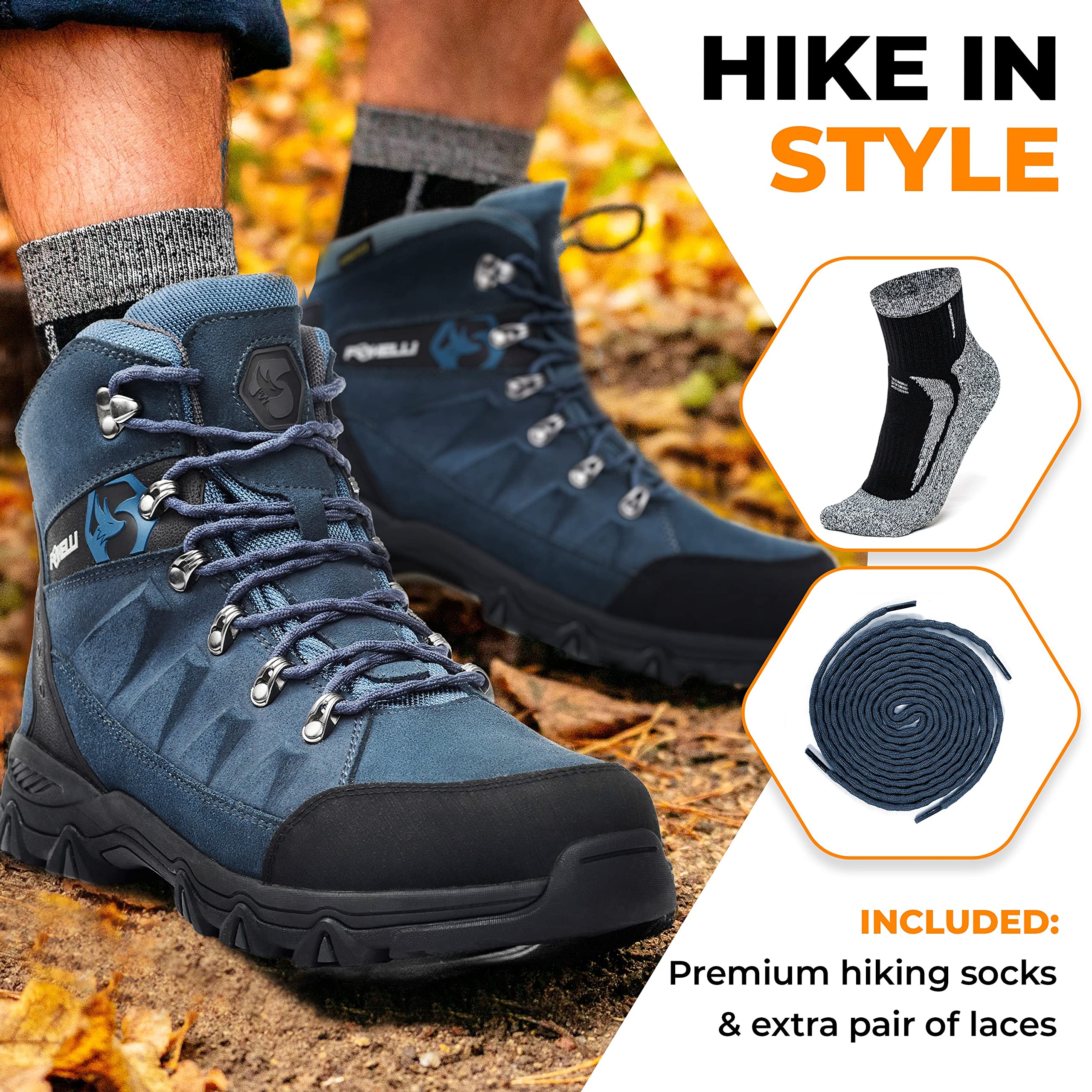 Foxelli Men’s Waterproof Hiking Boots - Lightweight Breathable Suede Leather Outdoor Boots for Hiking, Trekking & Camping | All-Day Comfort for Mountain Trails & Backpacking Adventures