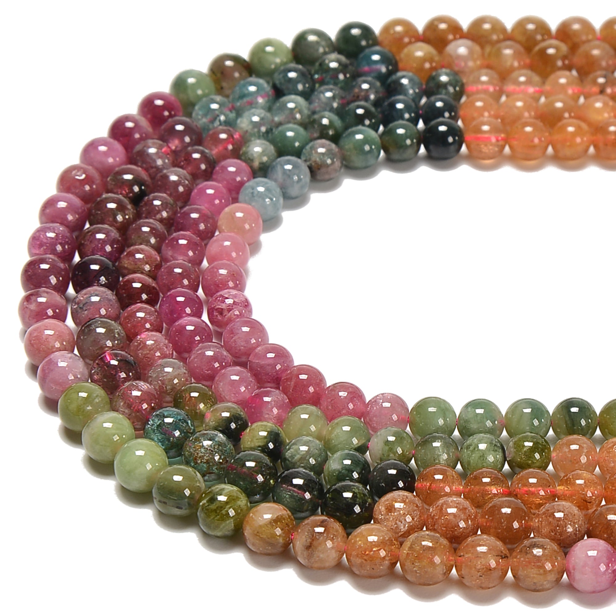 4mm to 6.5mm Gradient Multi-Color Tourmaline Smooth Round Beads - 18 Strands for Jewelry Making, DIY Crafts, and Healing Crystal Bracelets