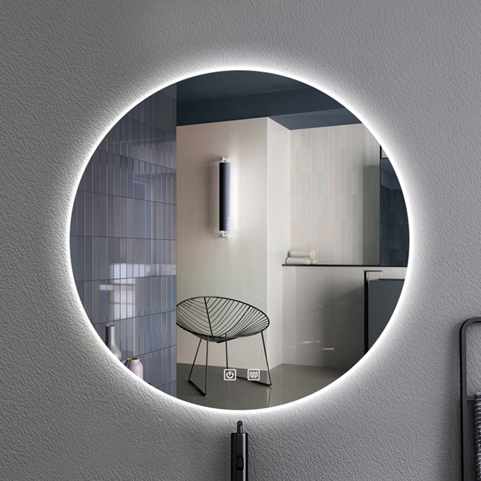 LED Wall Mounted Round Mirror with Vanity Lights - 50cm/60cm/70cm/80cm No-Fog Bathroom Mirror (White Light/Warm Light) - Perfect for Makeup, Shaving & Home Decor
