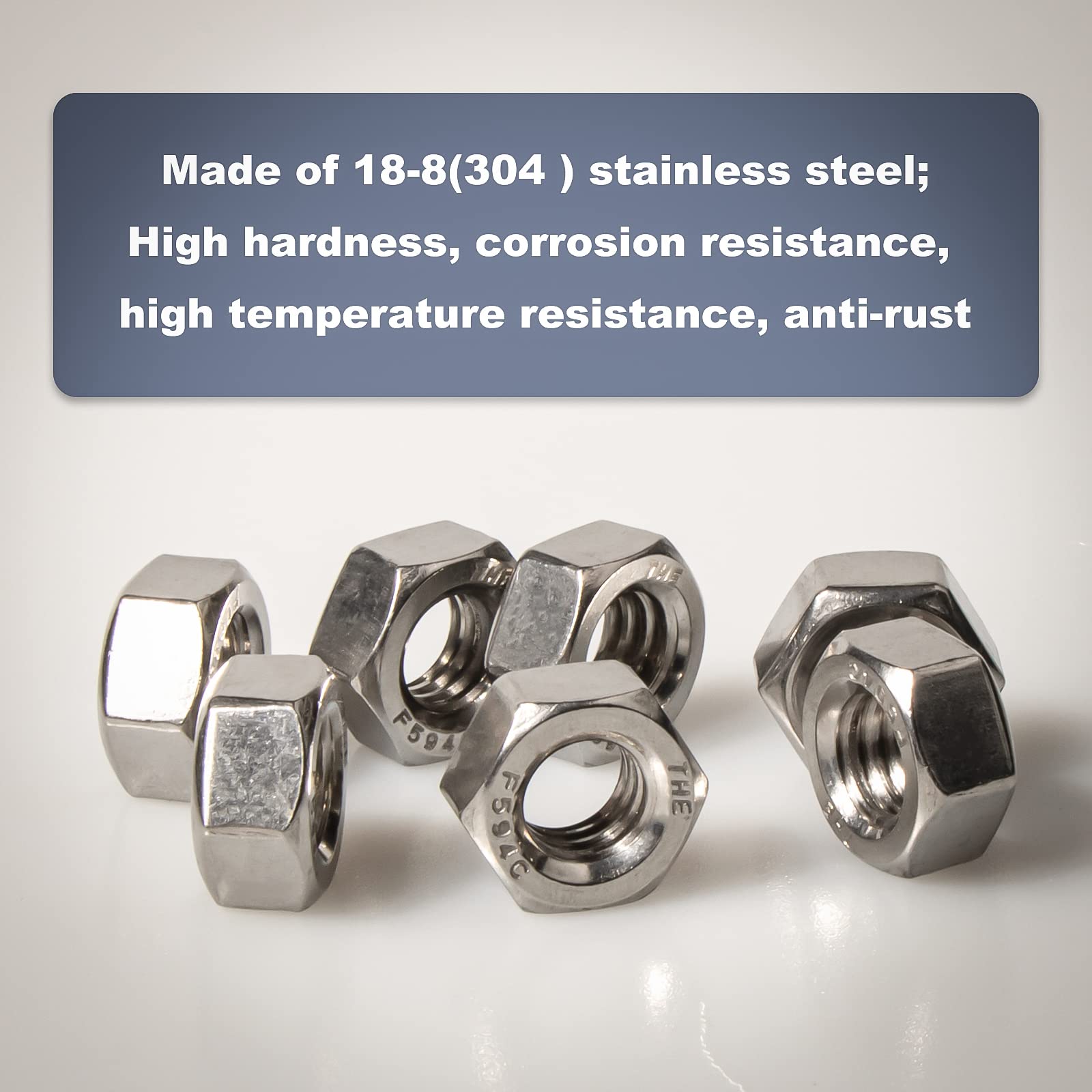 5/16”-18 Hex Nuts (110Pcs) - 18-8(304) Stainless Steel Hardware Nuts for Screw Bolts - Perfect for DIY Projects, Automotive Repairs & Construction Use